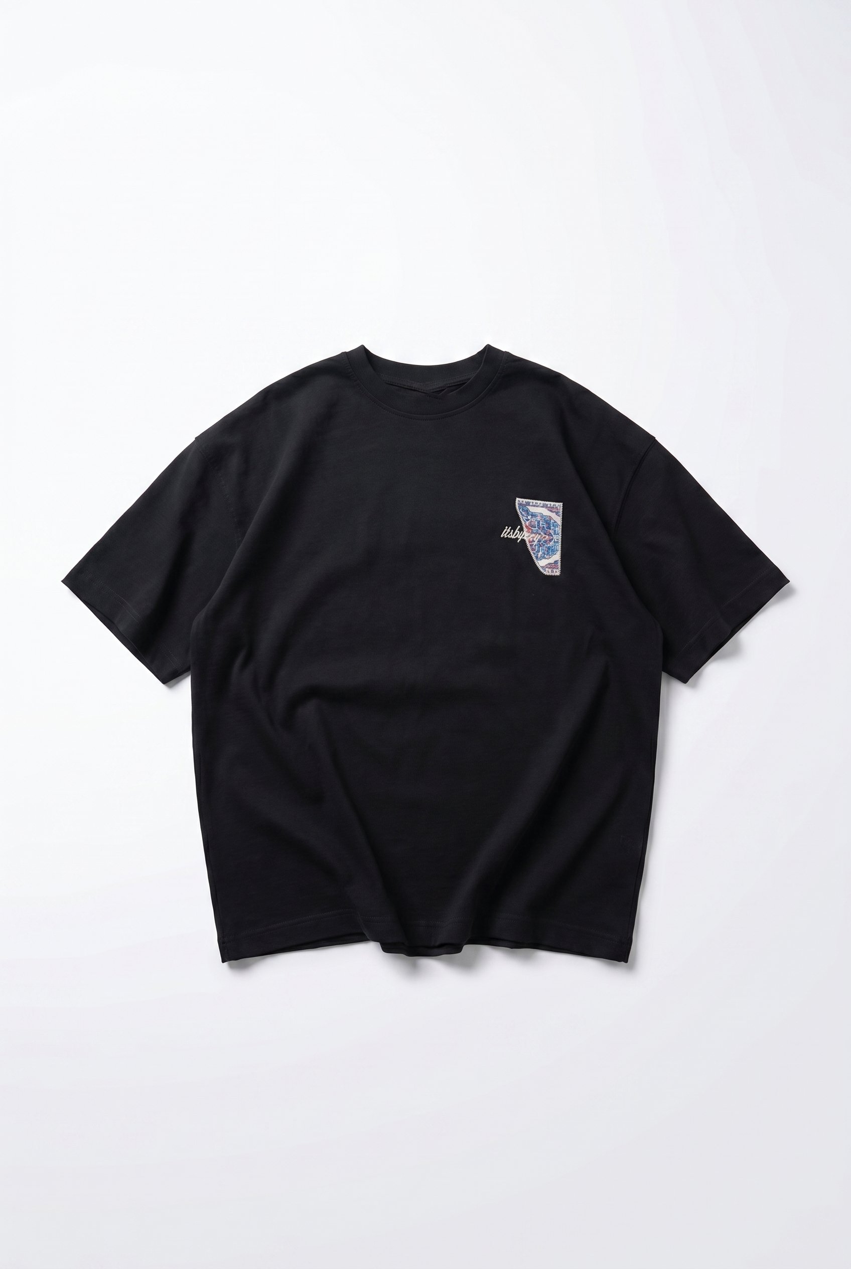 Erkek Itsbyzey Nakış Detaylı Oversize T-Shirt Siyah