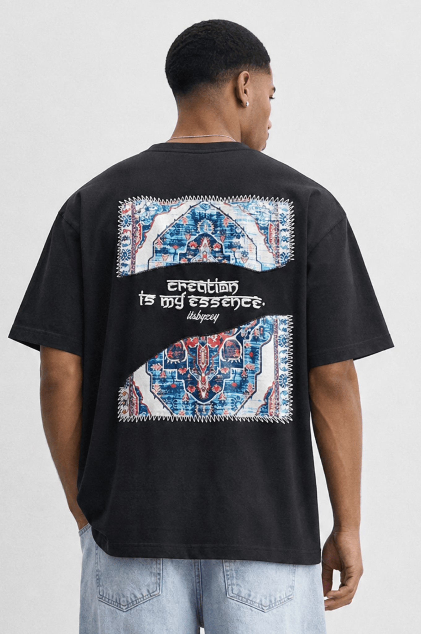 Erkek Itsbyzey Nakış Detaylı Oversize T-Shirt Siyah