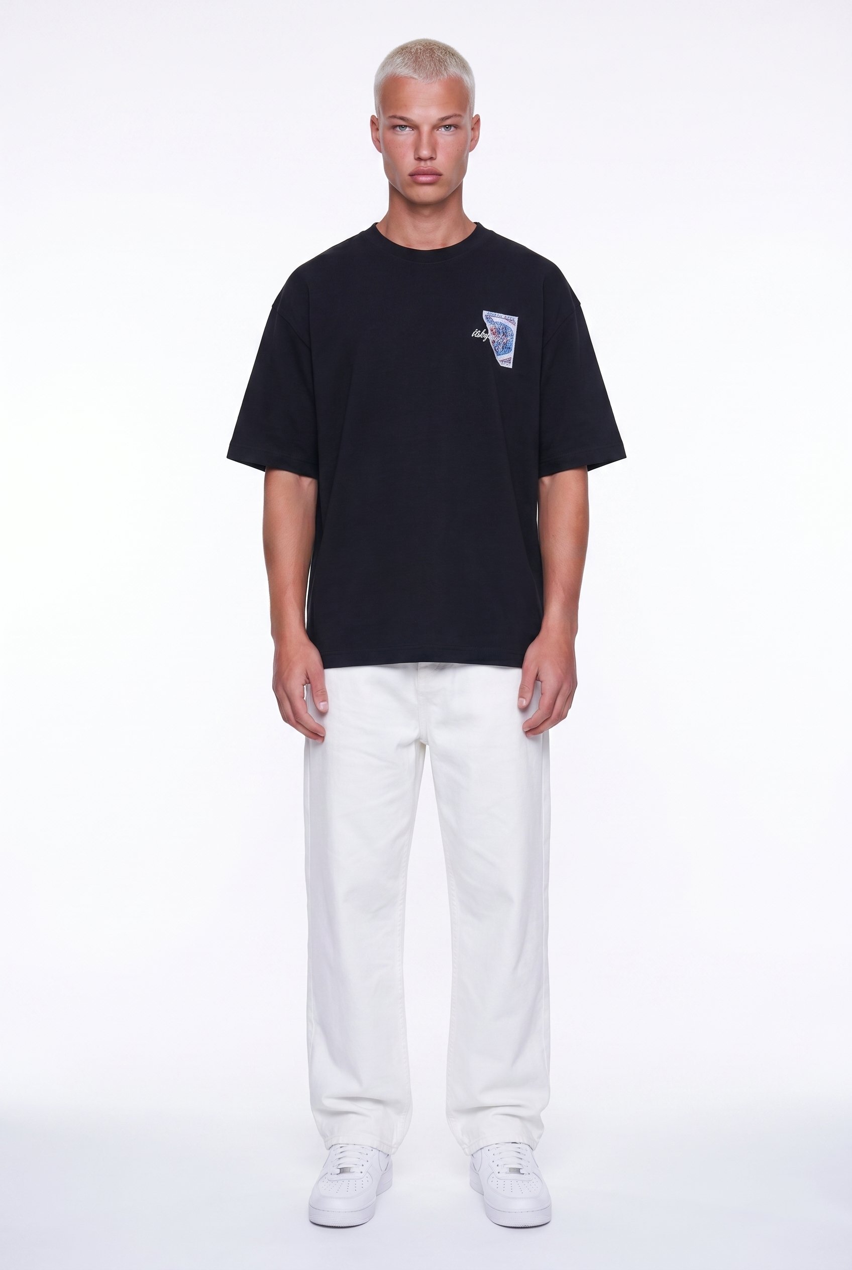 Erkek Itsbyzey Nakış Detaylı Oversize T-Shirt Siyah