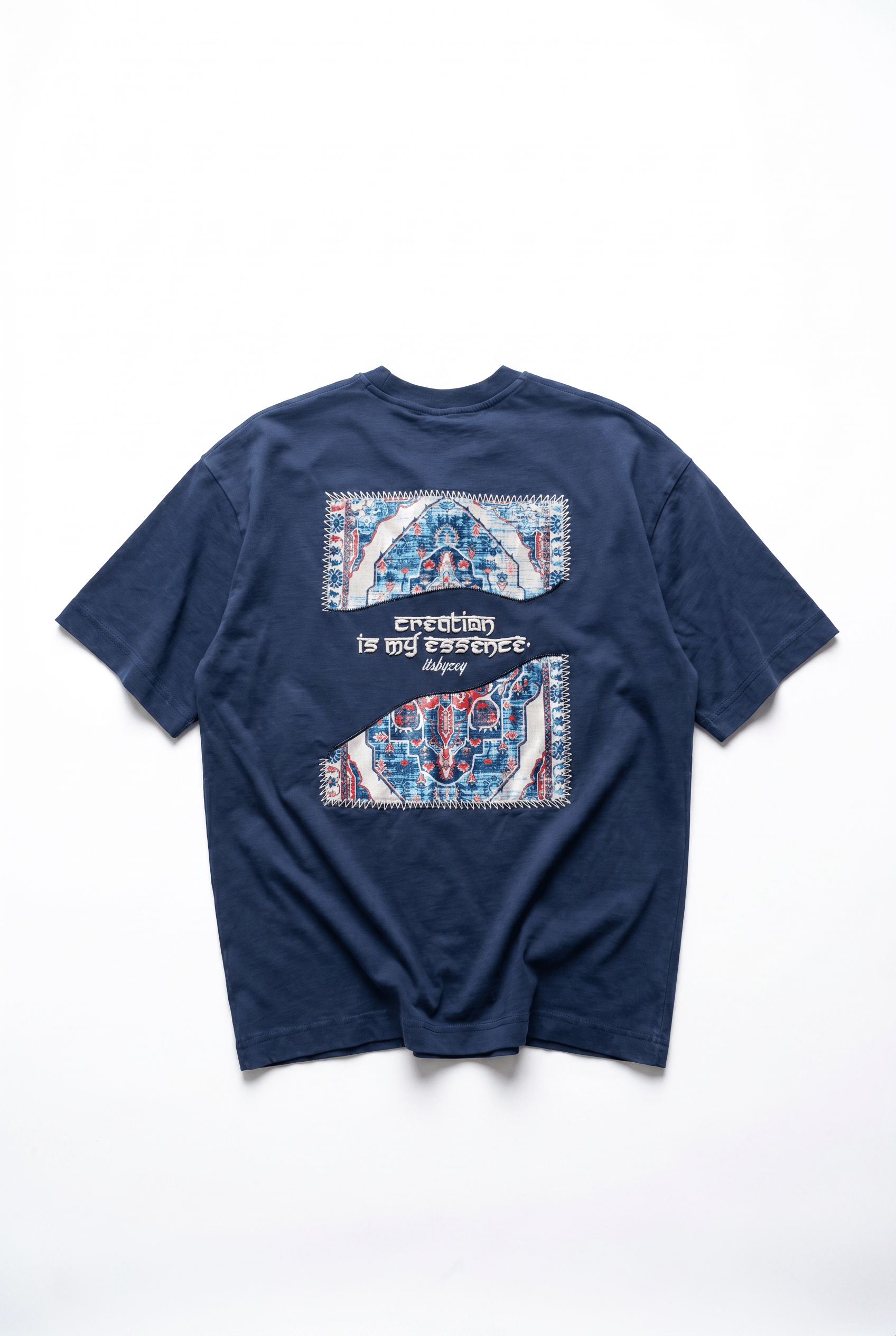 Erkek Itsbyzey Nakış Detaylı Oversize T-Shirt Lacivert