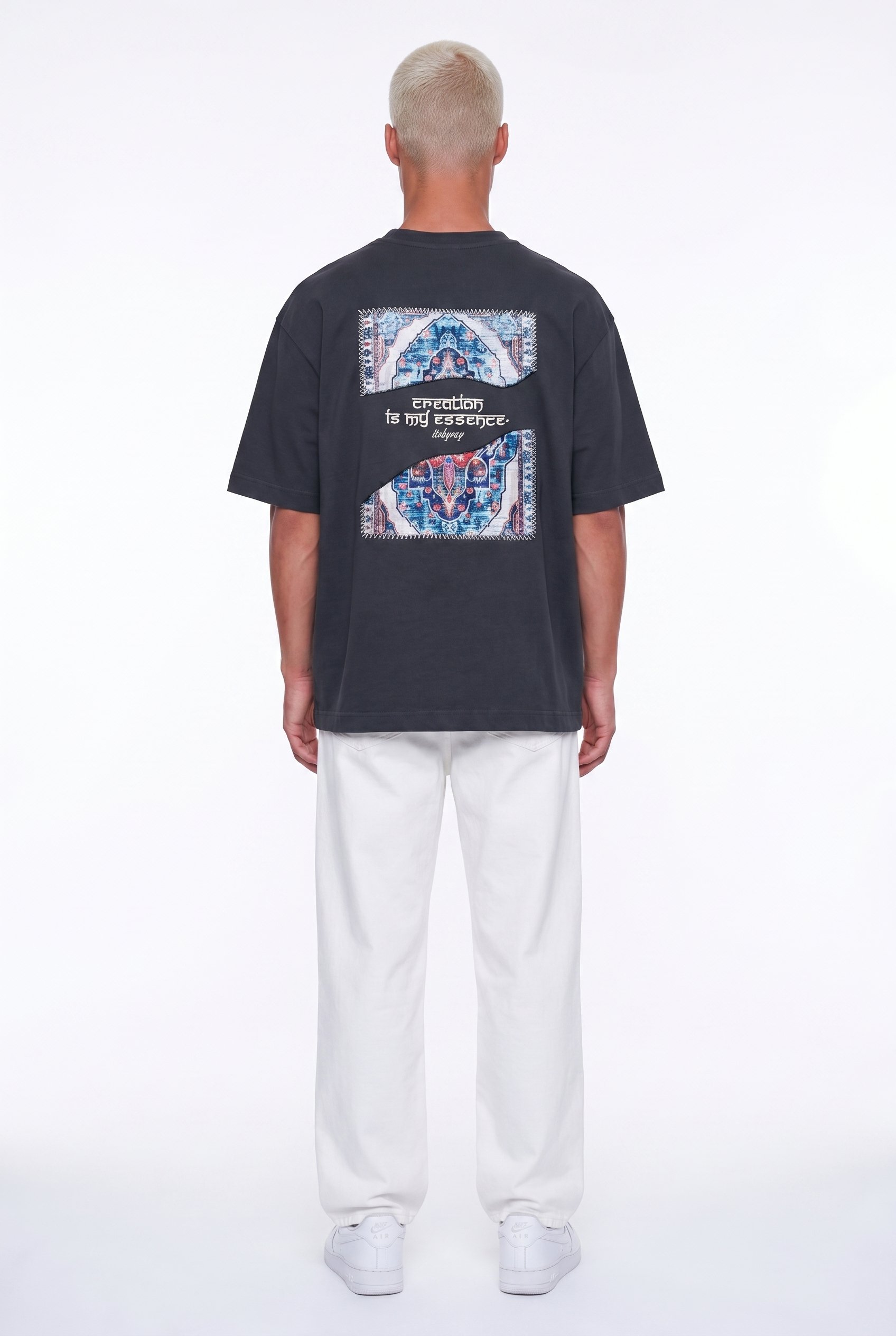 Erkek Itsbyzey Nakış Detaylı Oversize T-Shirt Füme