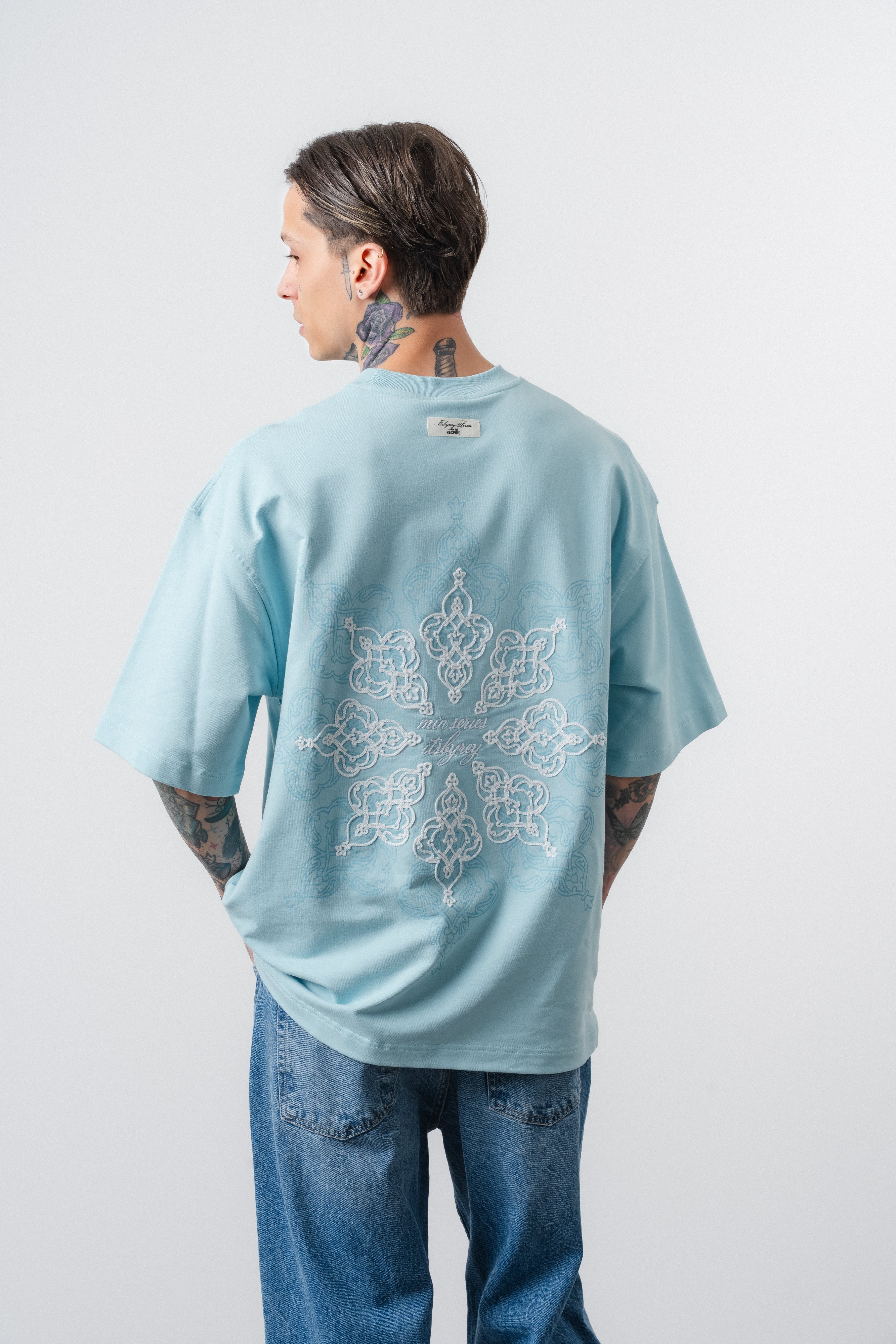 Erkek Itsbyzey Nakışlı Oversize T-Shirt Bebe Mavi