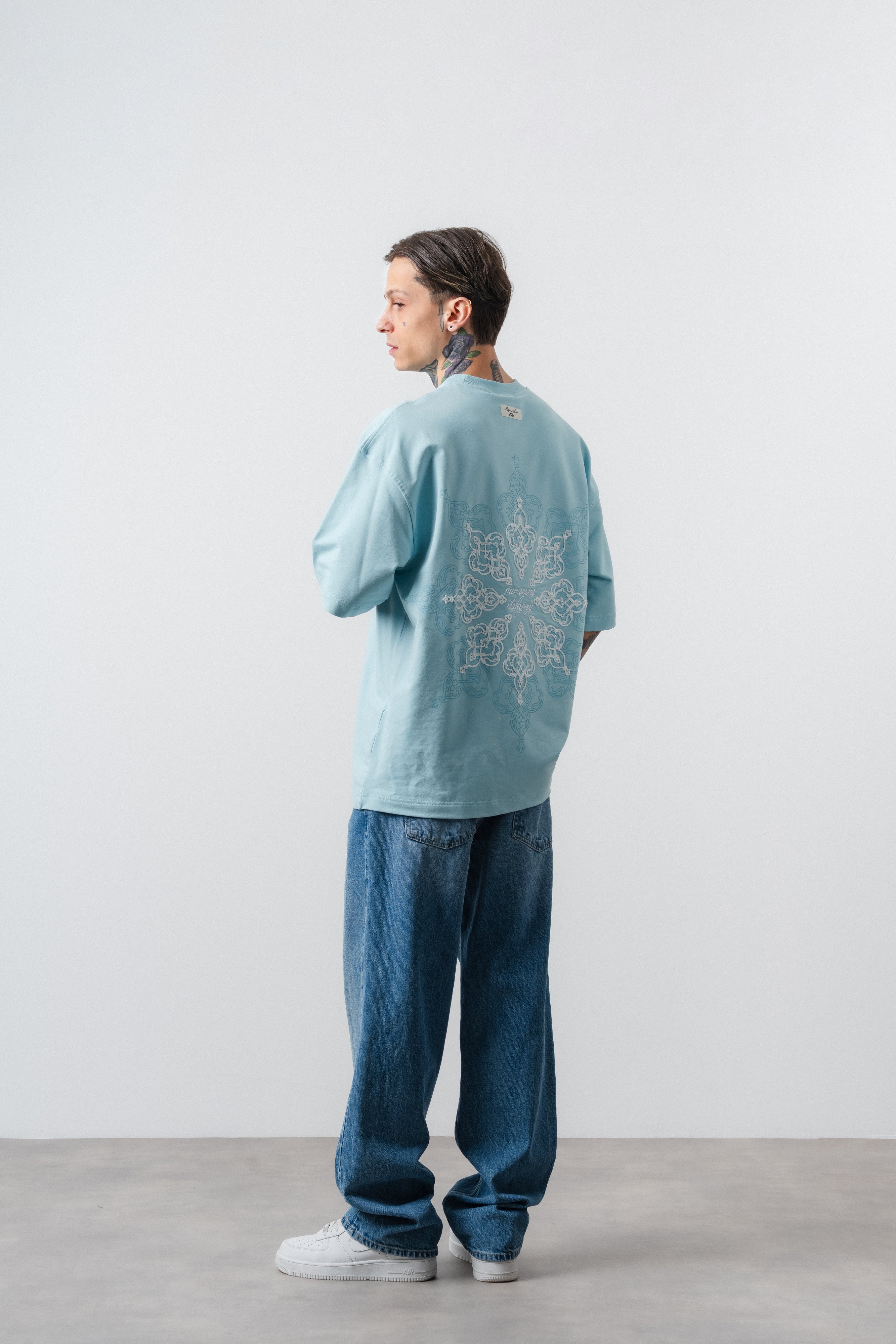 Erkek Itsbyzey Nakışlı Oversize T-Shirt Bebe Mavi
