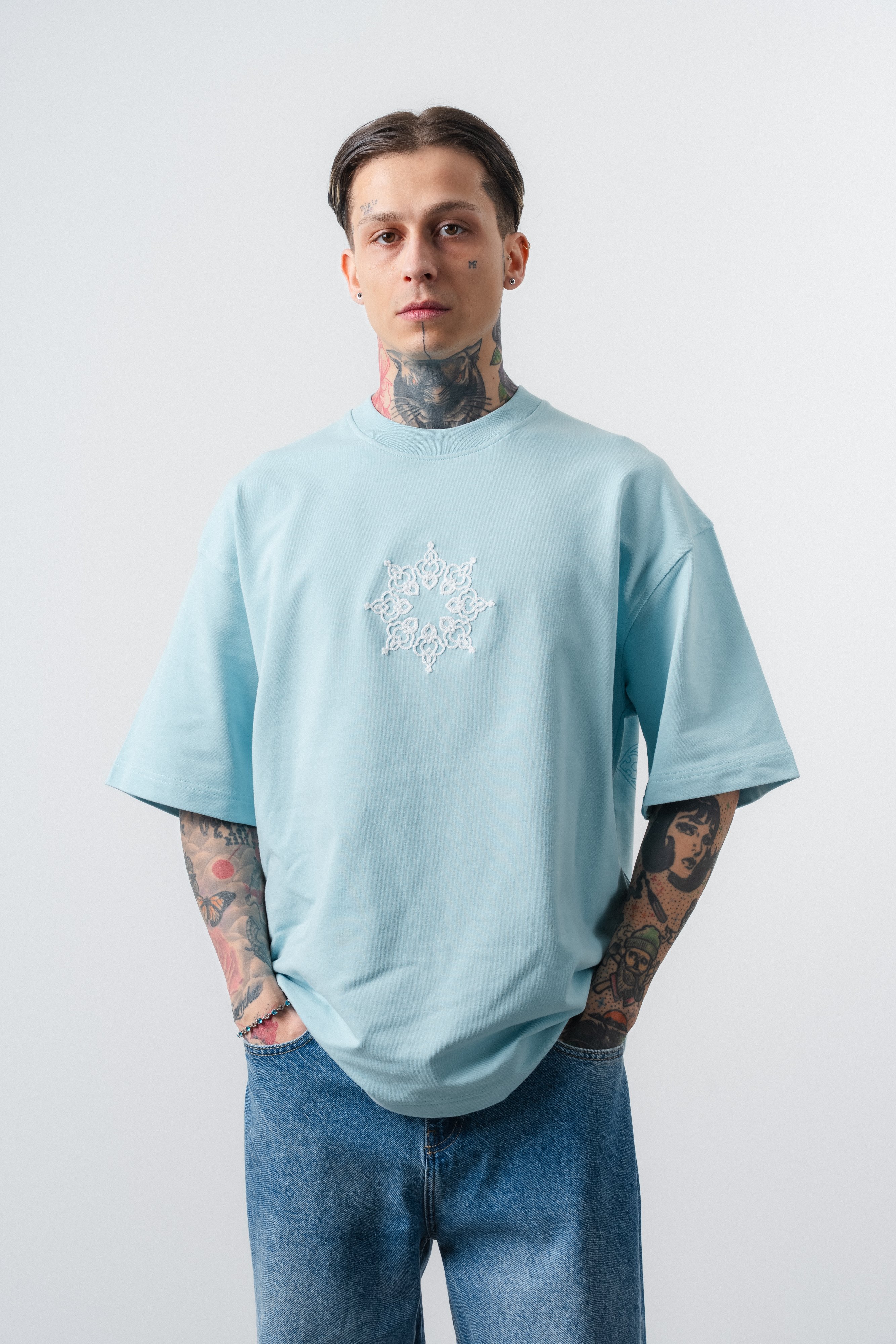 Erkek Itsbyzey Nakışlı Oversize T-Shirt Bebe Mavi