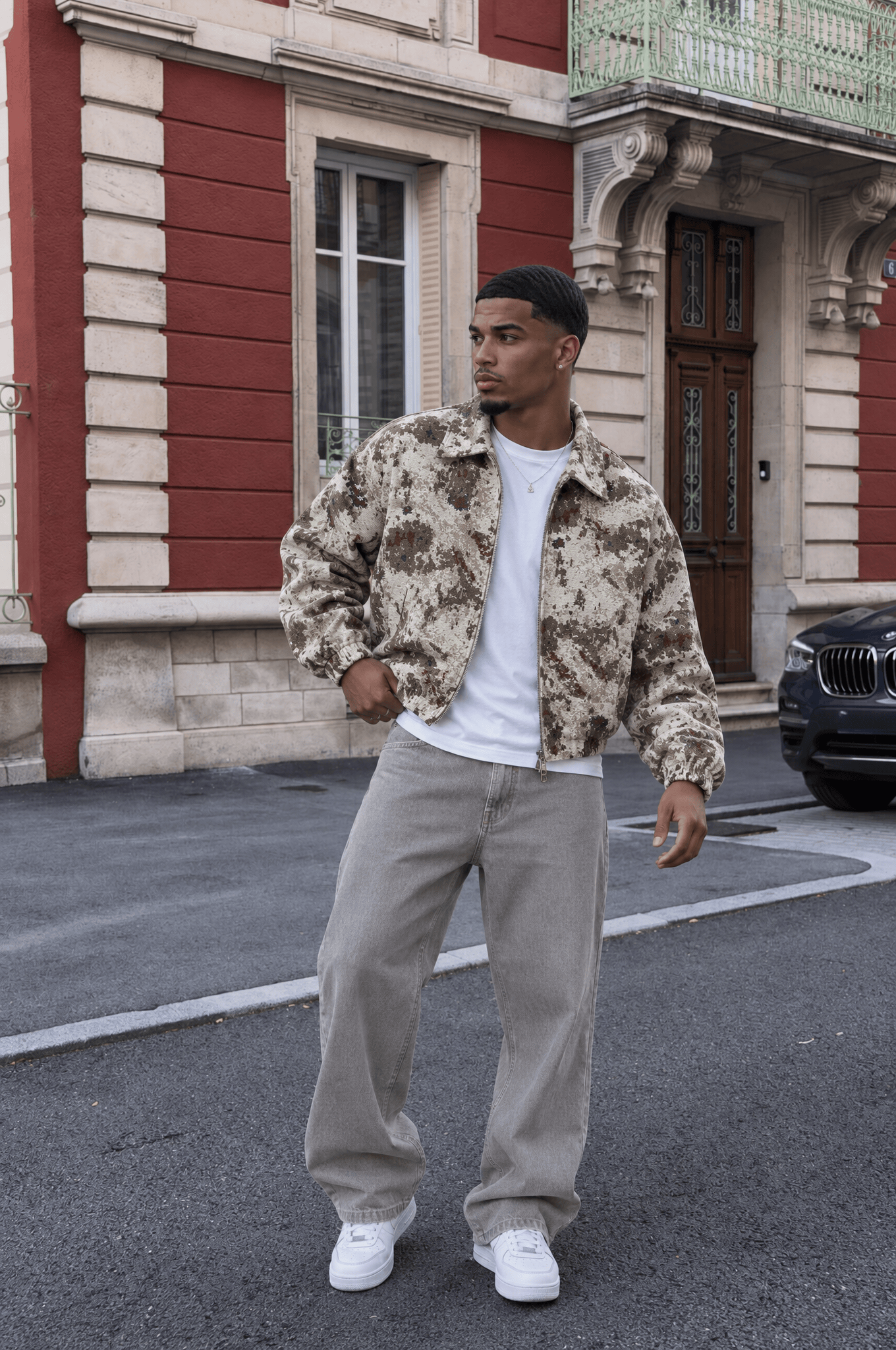 Erkek Jakarlı Oversize Bomber Ceket Bej