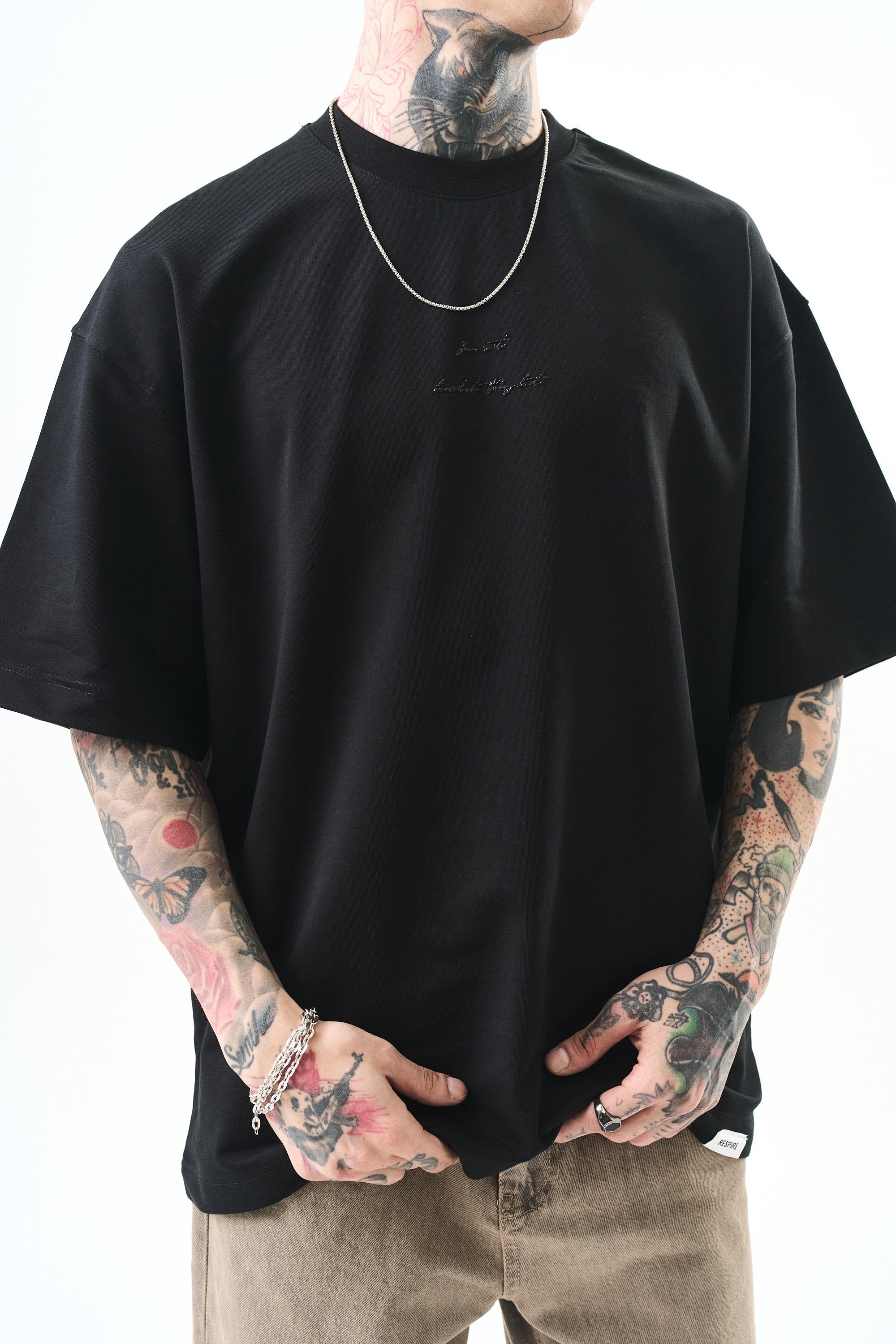 Erkek Just Hold Nakışlı Oversize T-Shirt Siyah
