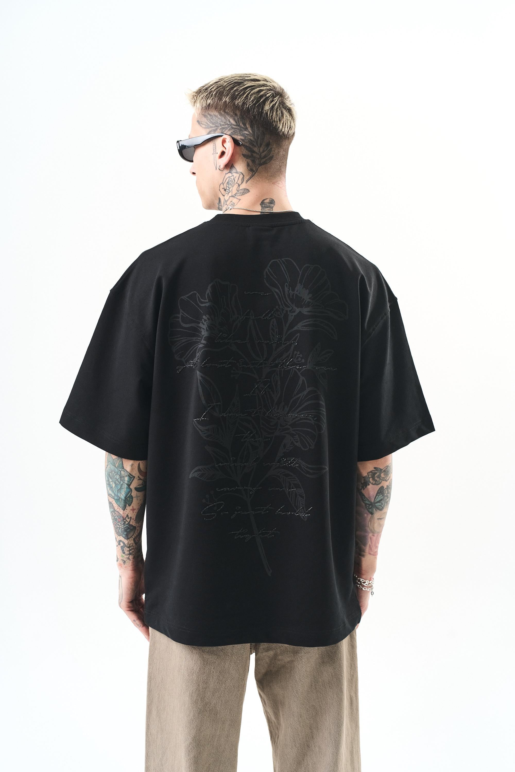 Erkek Just Hold Nakışlı Oversize T-Shirt Siyah