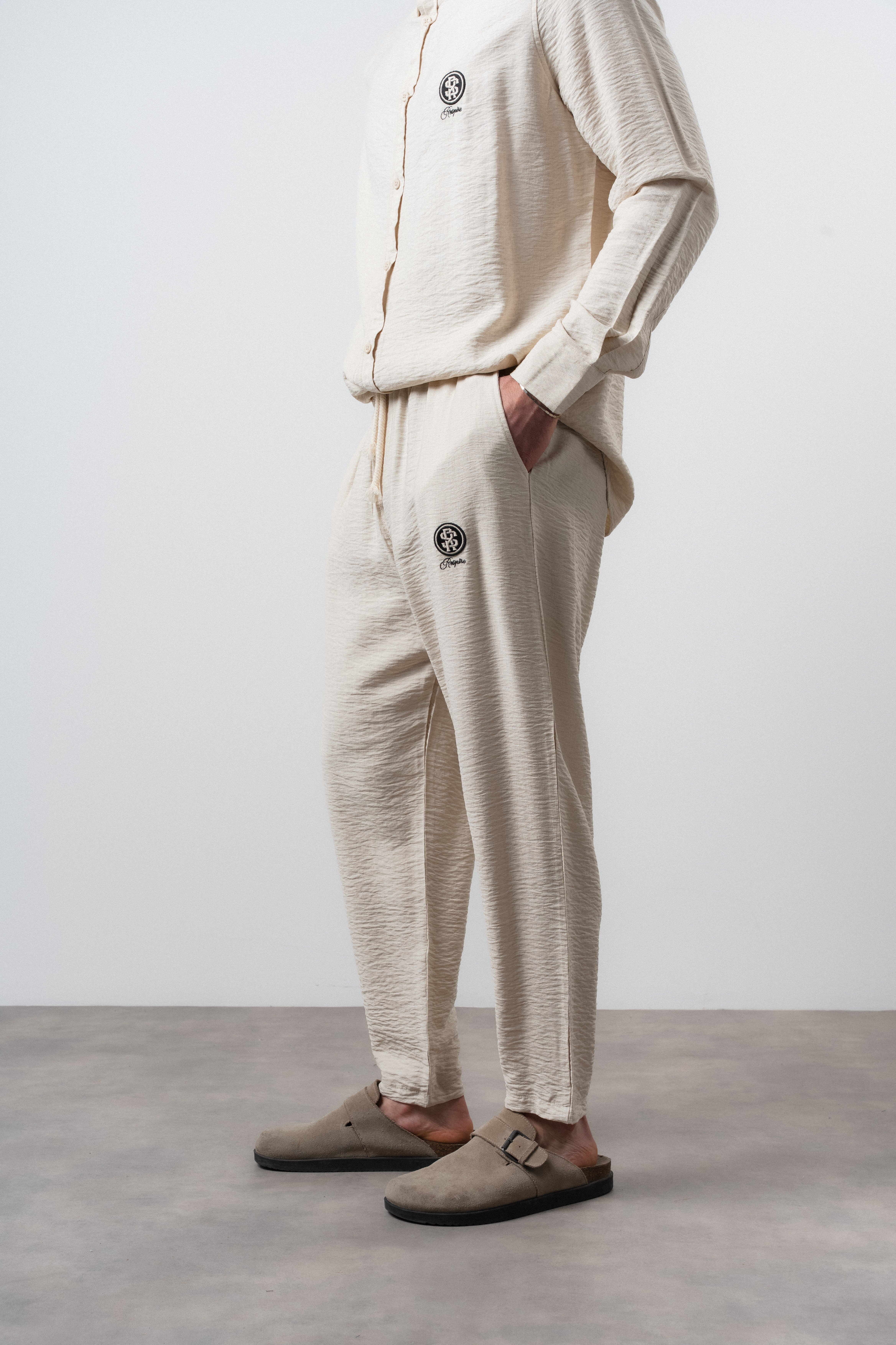 Erkek Keten Baggy Pantolon Bej