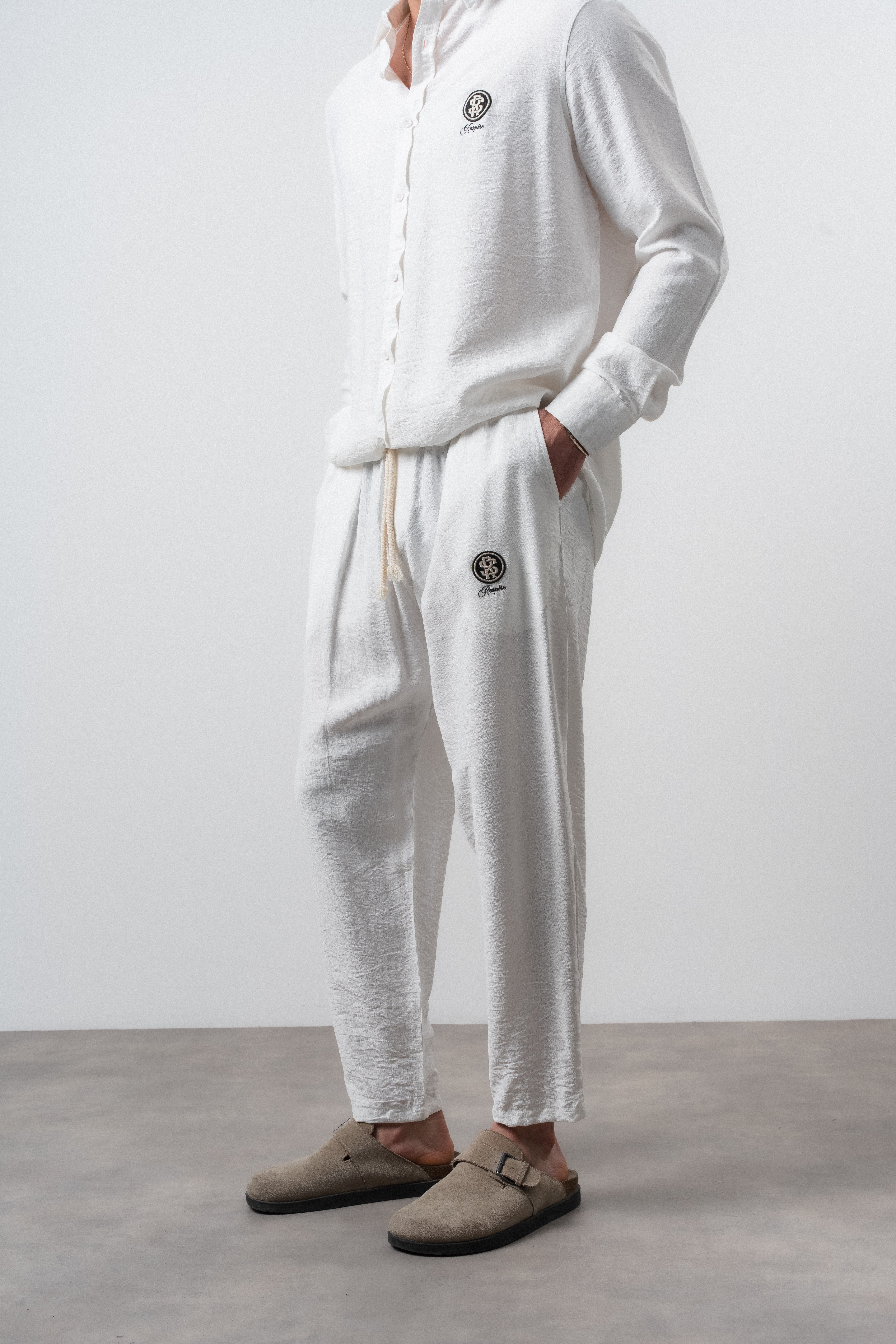 Erkek Keten Baggy Pantolon Ekru