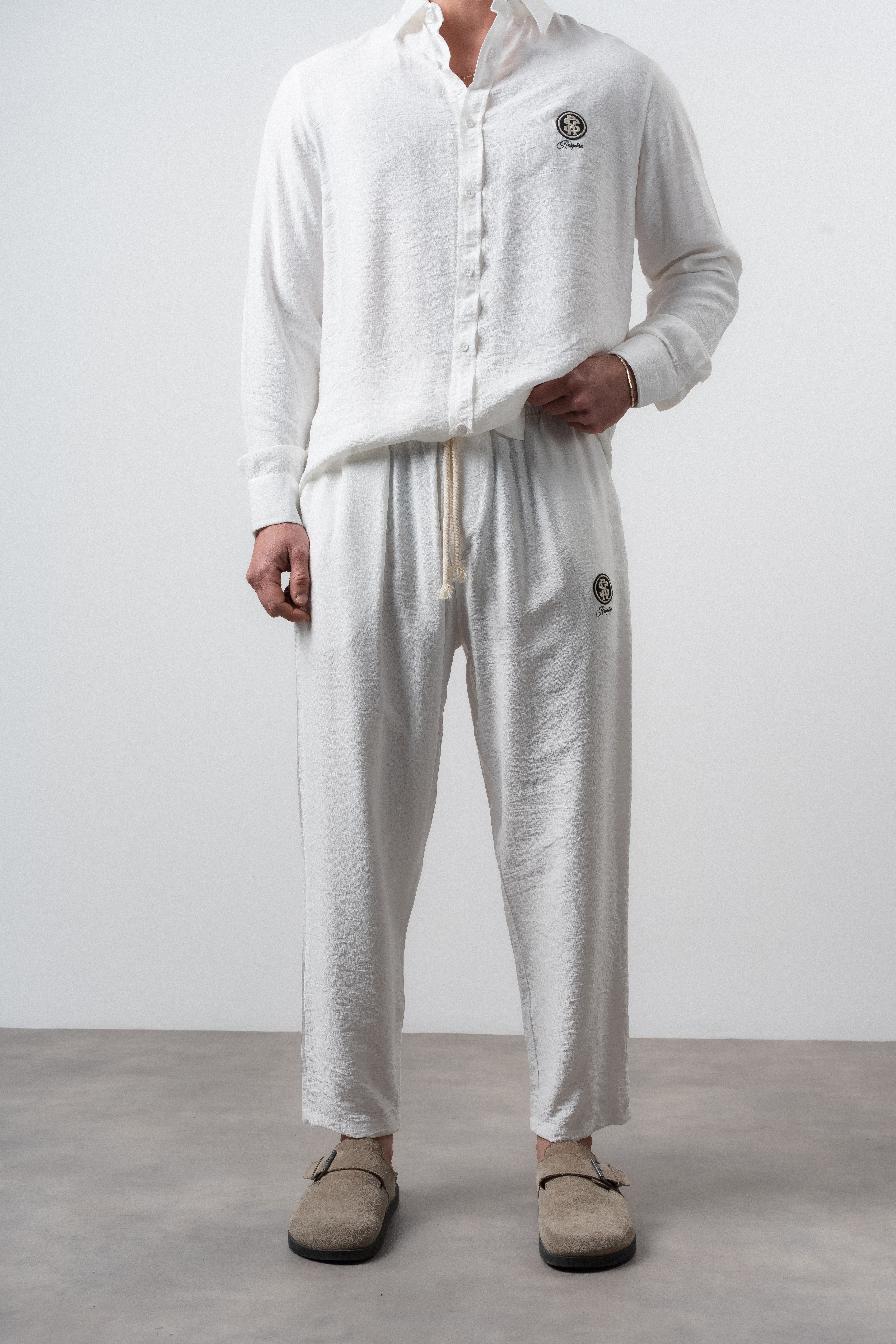 Erkek Keten Baggy Pantolon Ekru