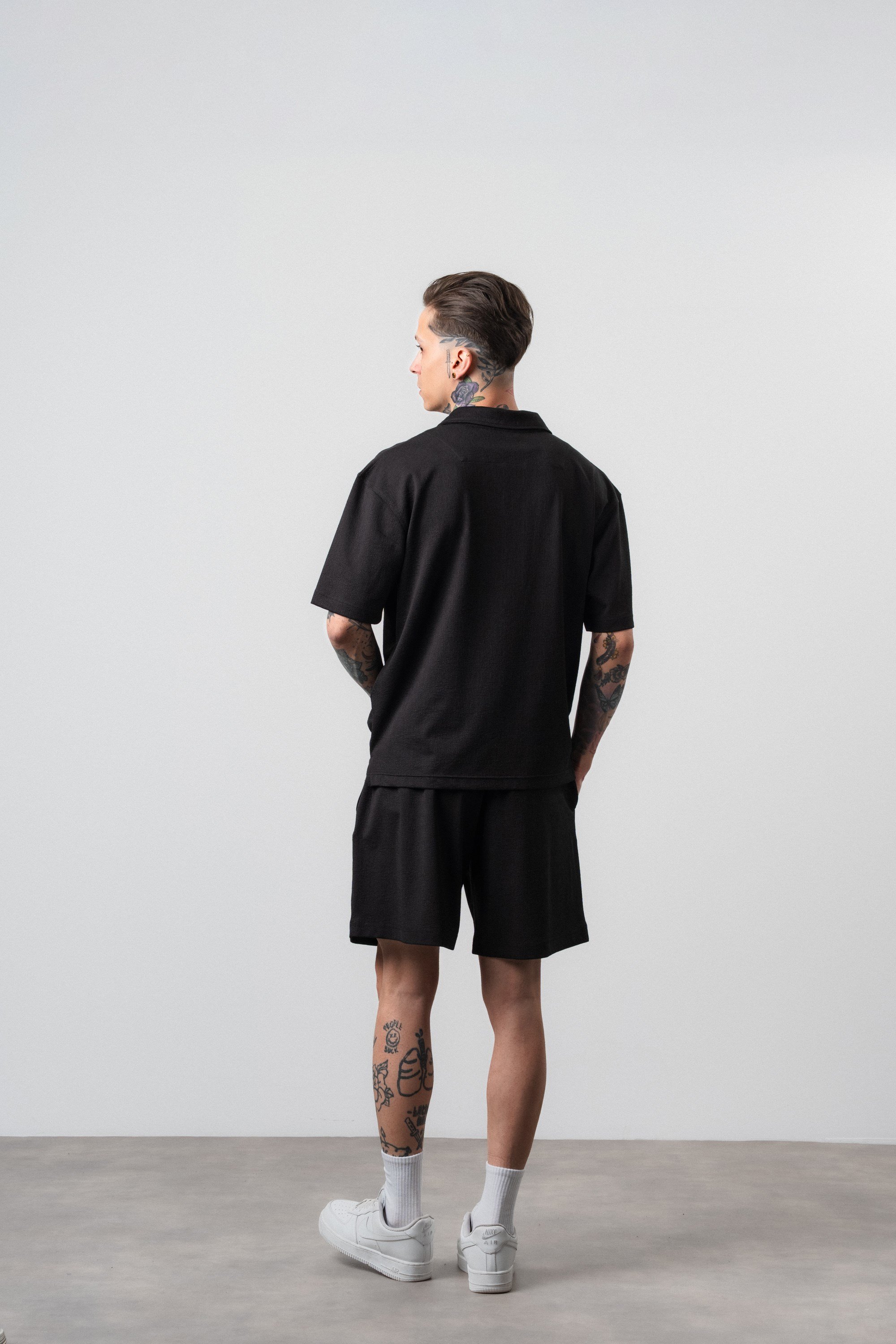 Erkek La Dolce Vita Yazılı Regular Fit T-Shirt Şort Takım Siyah