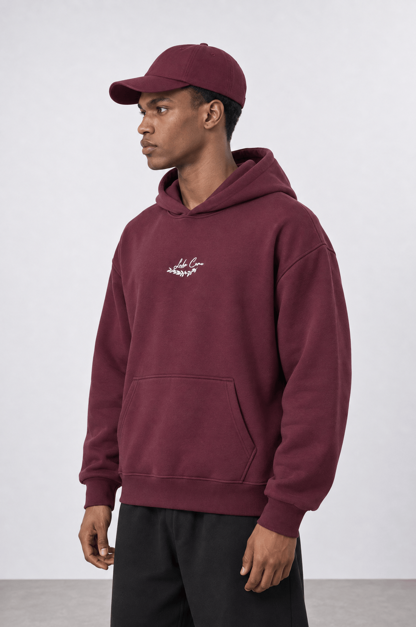 Erkek Lake Como Patch Detaylı Oversize Hoodie Bordo