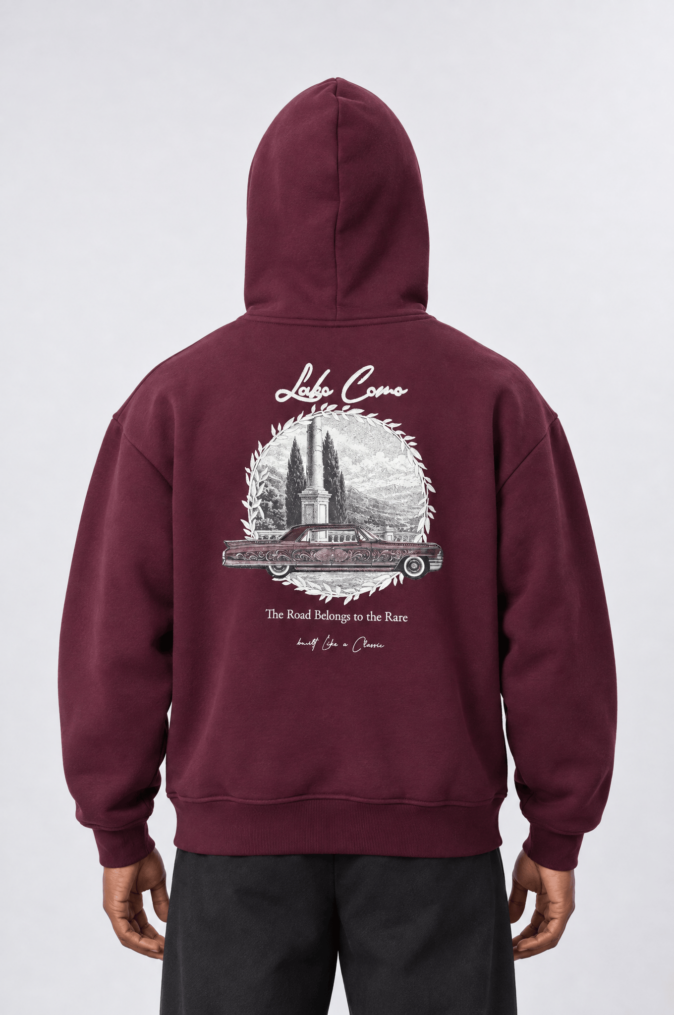Erkek Lake Como Patch Detaylı Oversize Hoodie Bordo