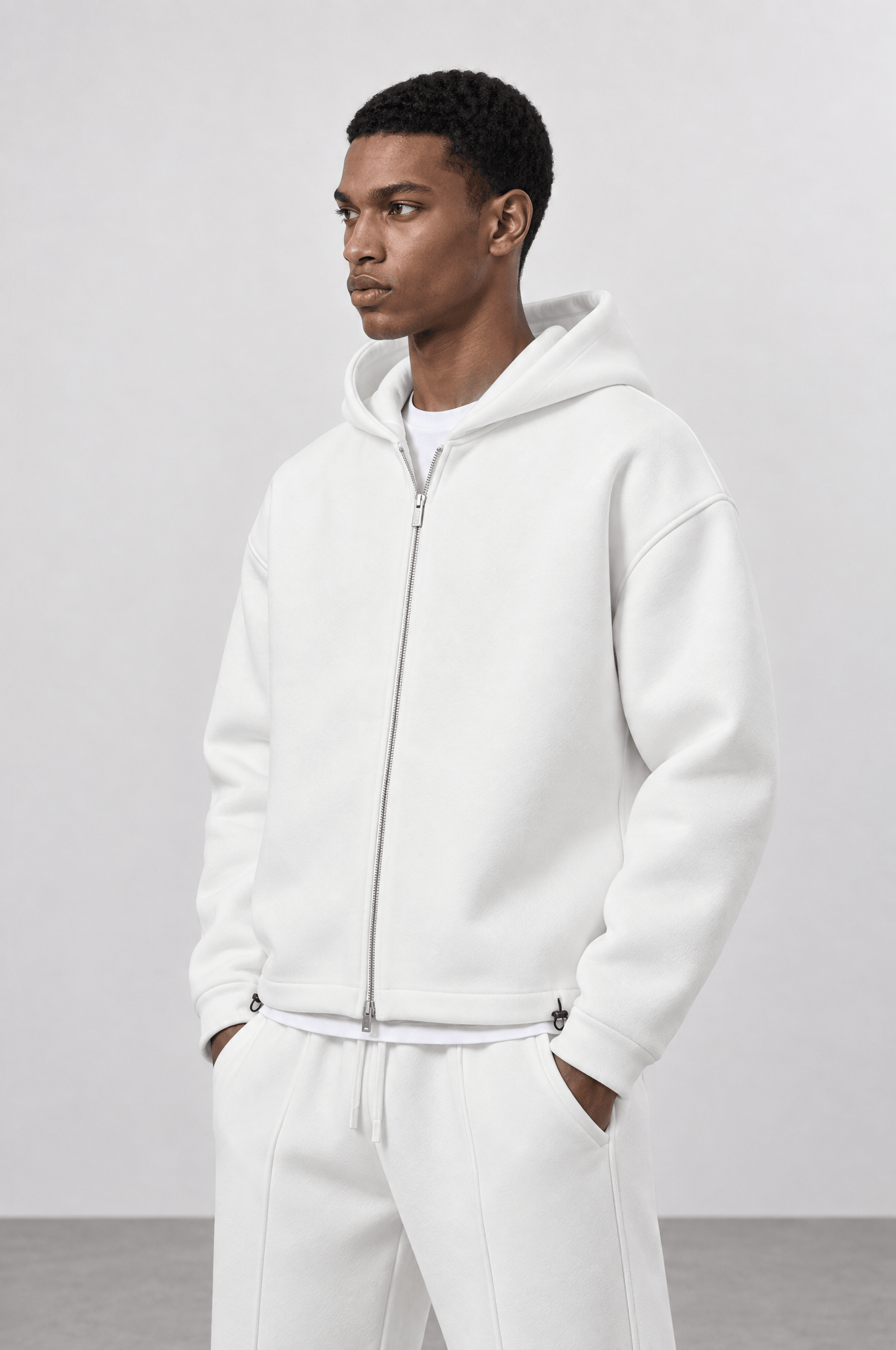 Erkek Lastik Detaylı Panda Oversize Zip Ekru