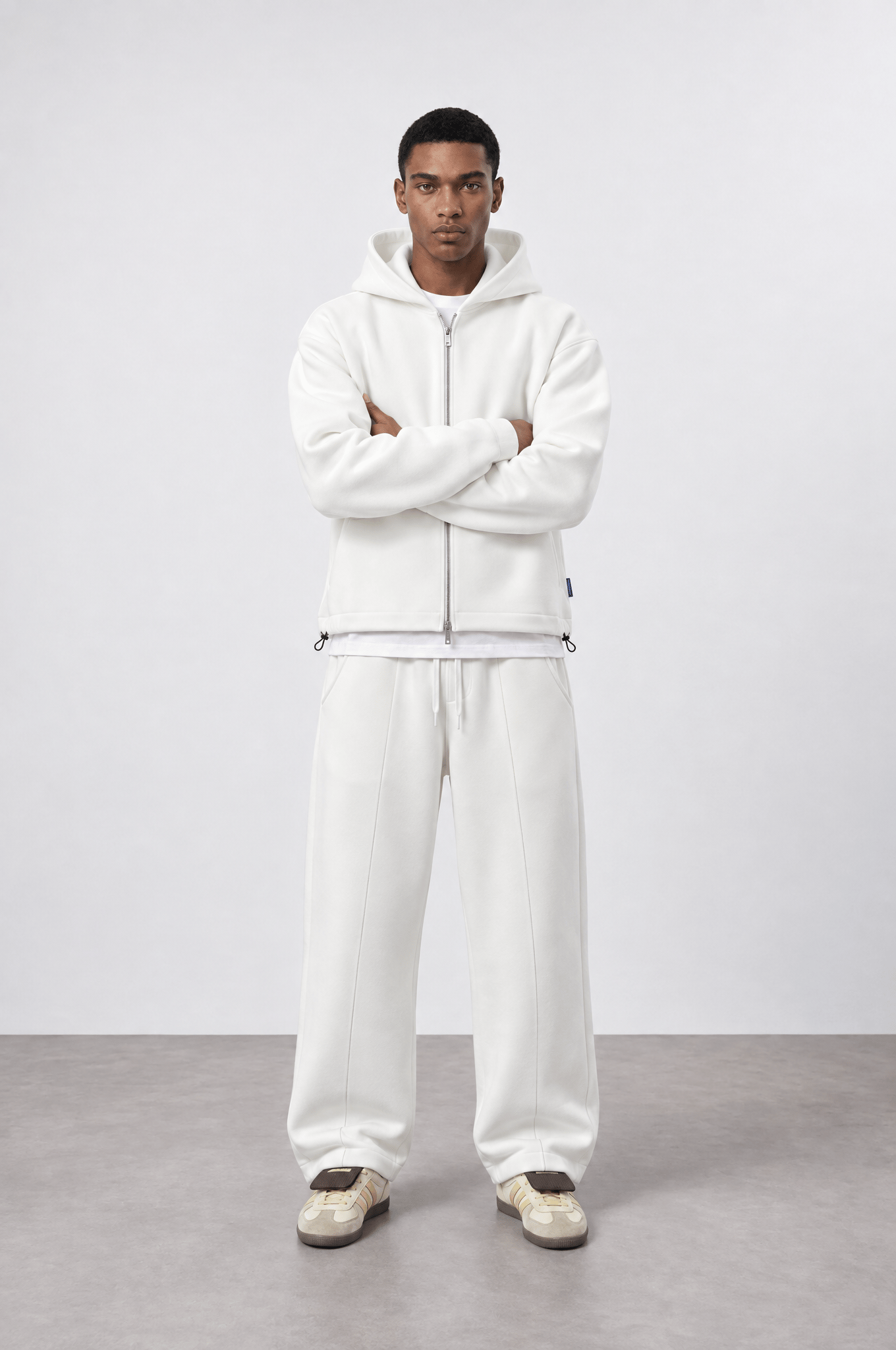 Erkek Lastik Detaylı Panda Oversize Zip Ekru