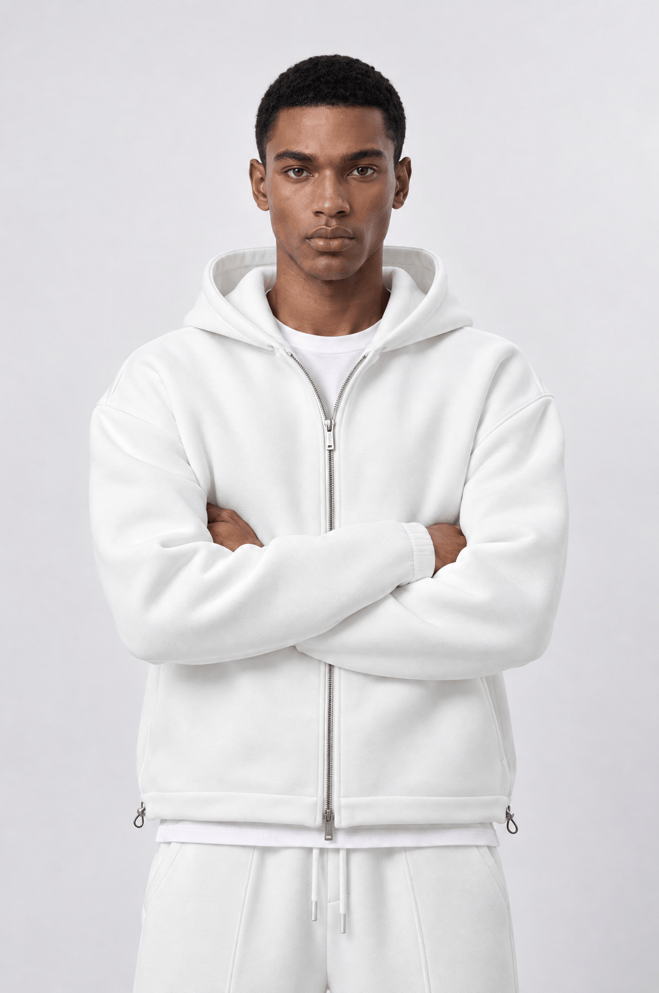 Erkek Lastik Detaylı Panda Oversize Zip Ekru
