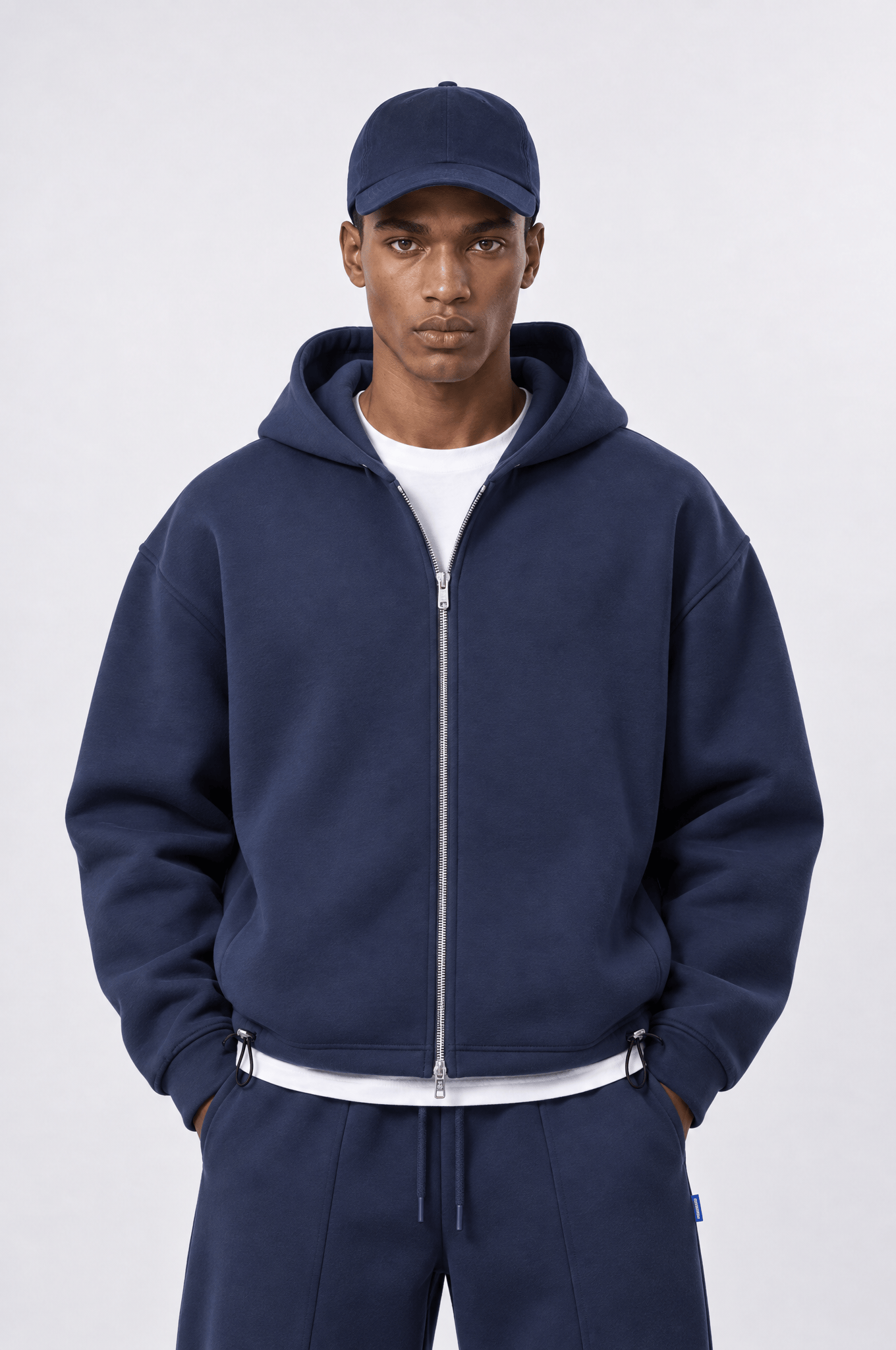 Erkek Lastik Detaylı Panda Oversize Zip Lacivert