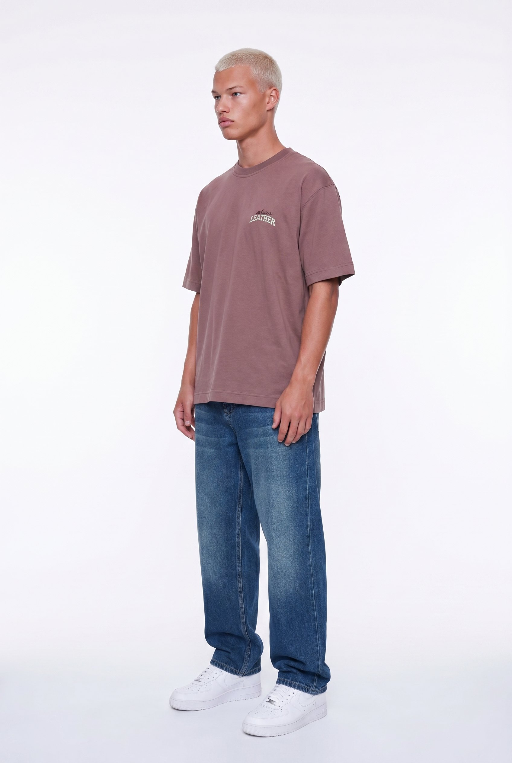 Erkek Leather Baskılı Oversize T-Shirt Kahve