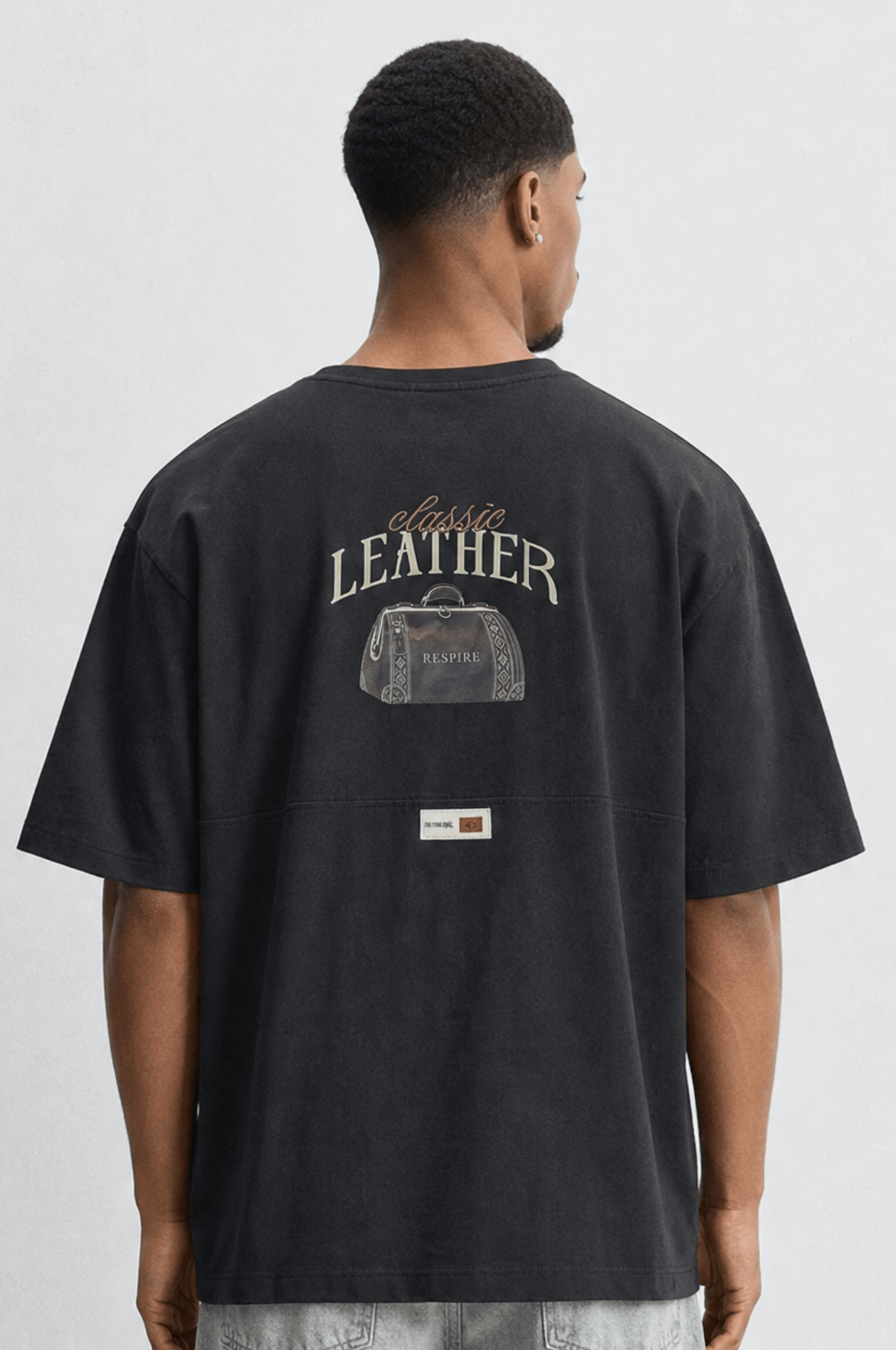 Erkek Leather Baskılı Oversize T-Shirt Siyah