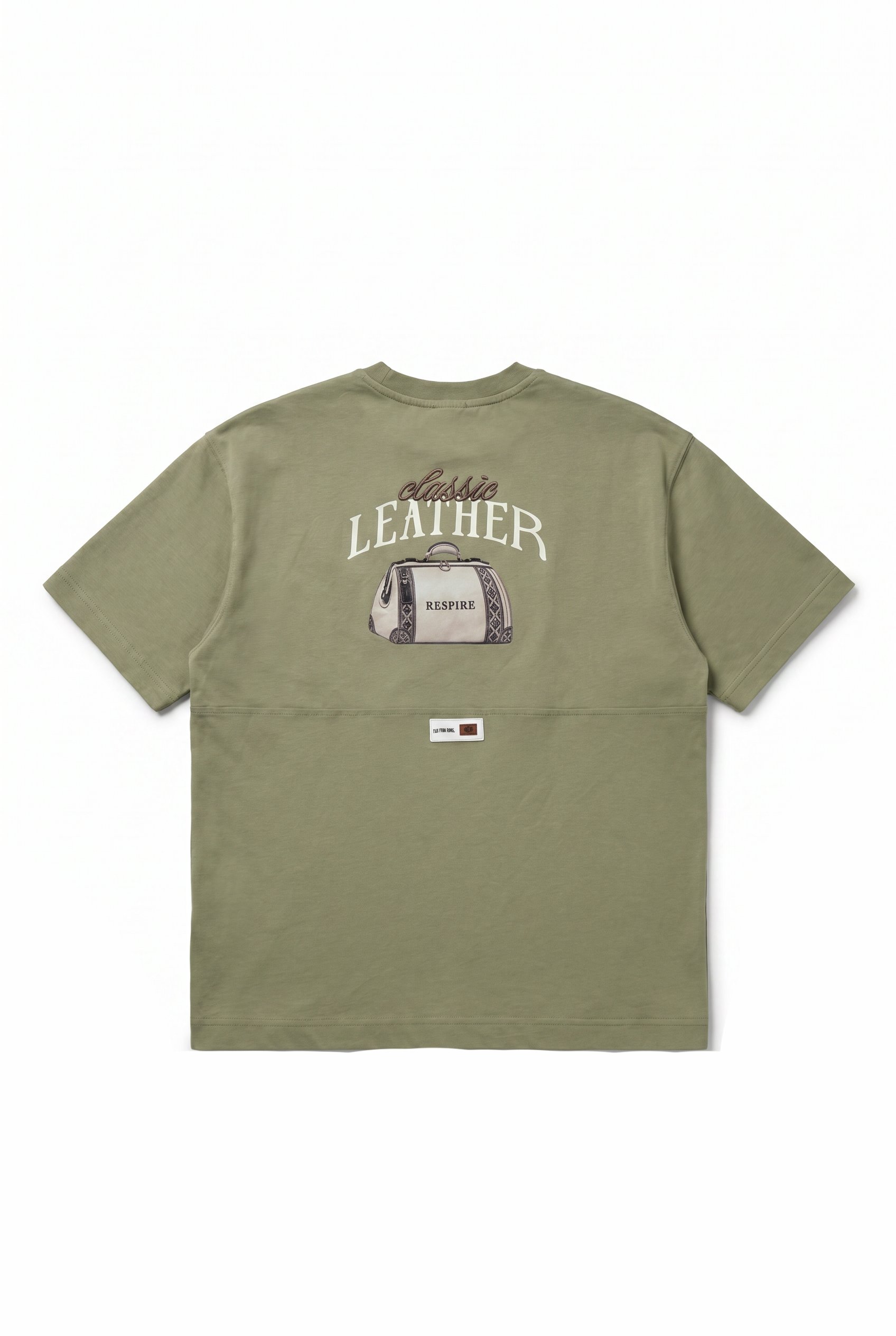 Erkek Leather Baskılı Oversize T-Shirt Haki
