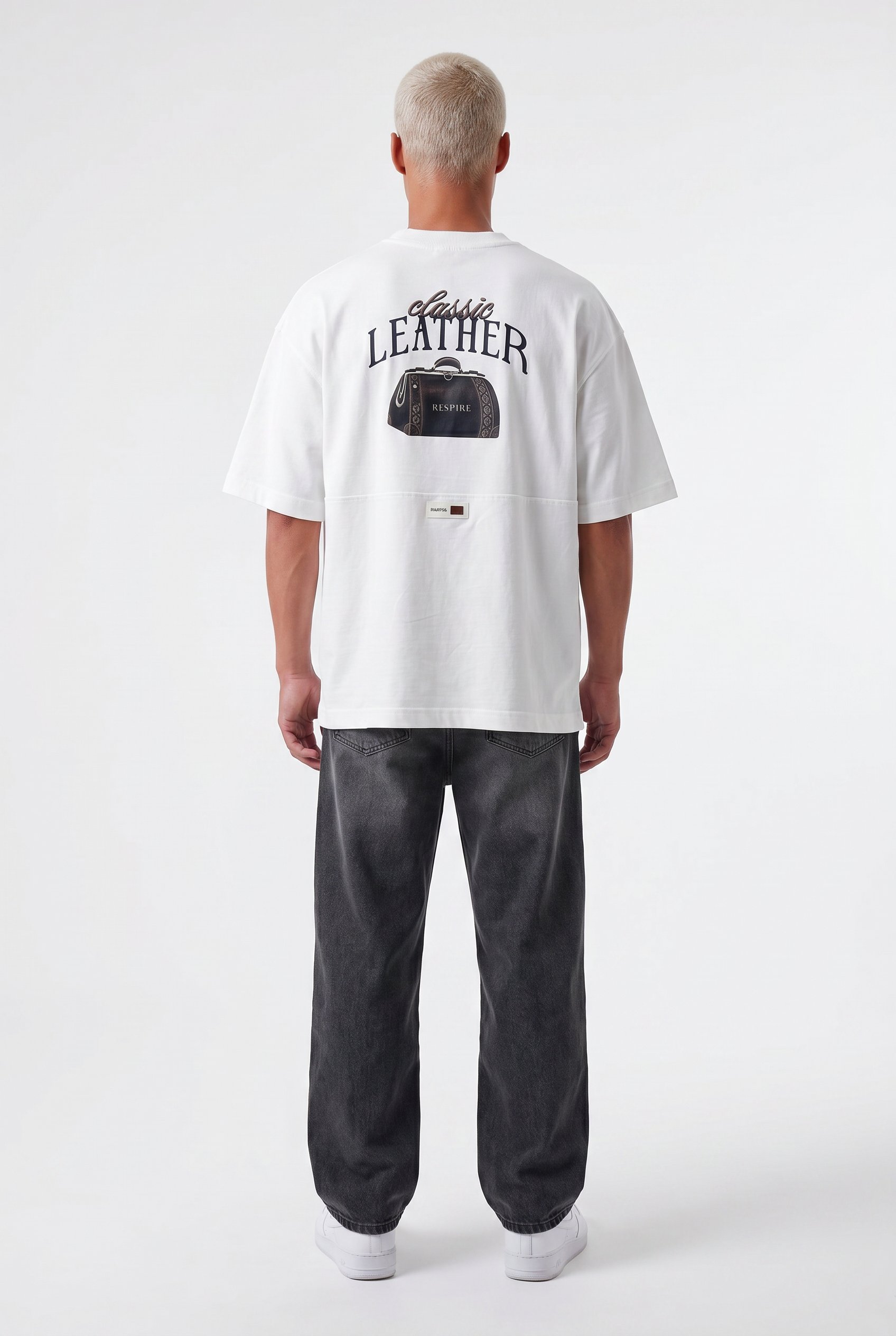 Erkek Leather Baskılı Oversize T-Shirt Ekru