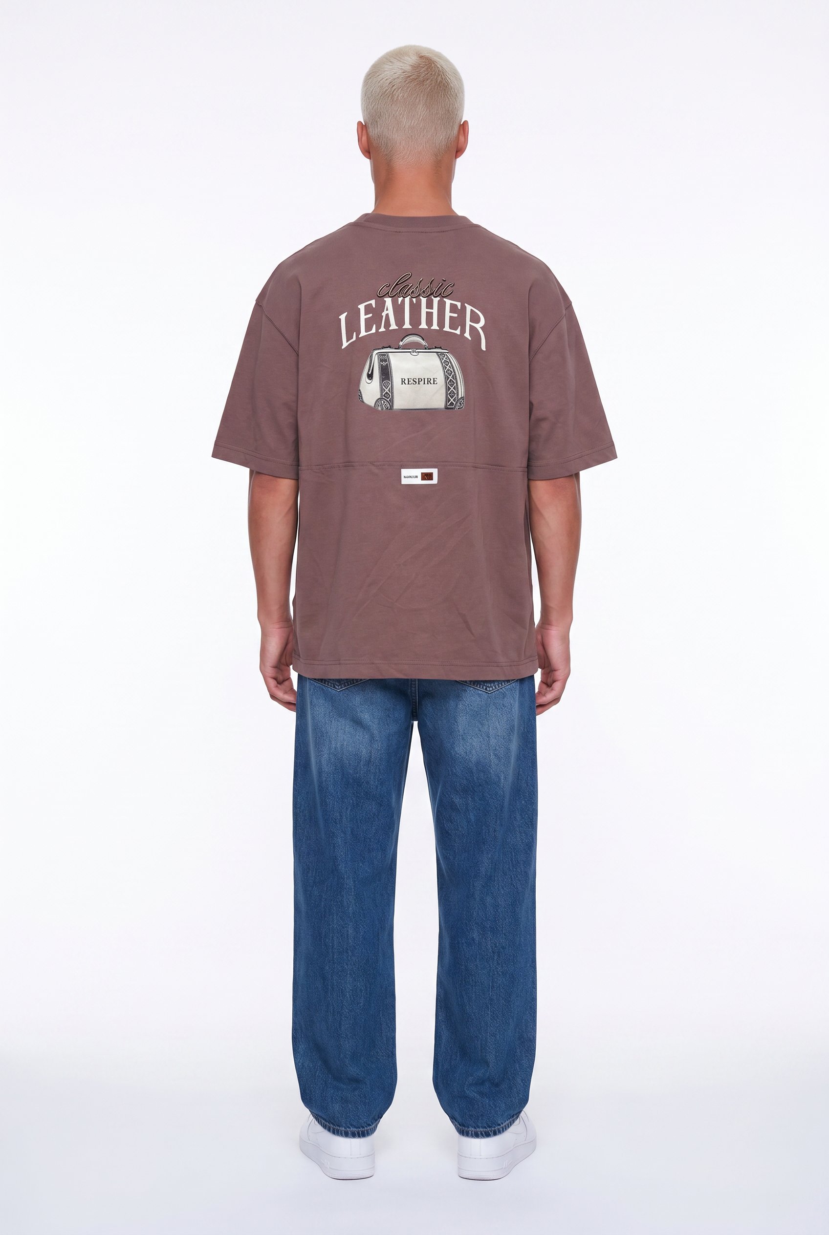 Erkek Leather Baskılı Oversize T-Shirt Kahve