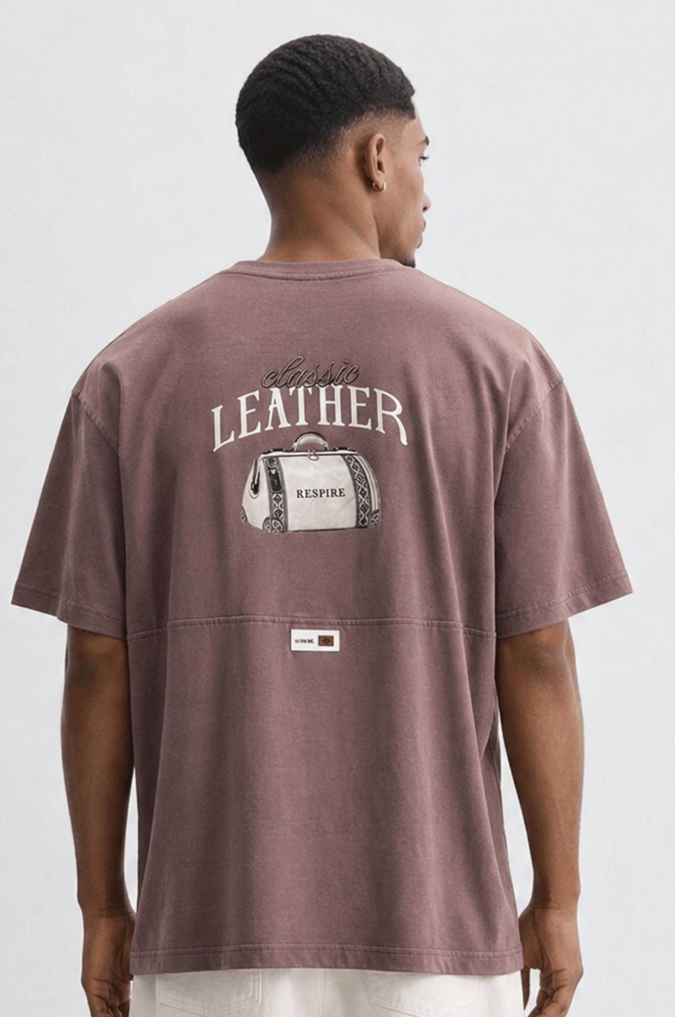 Erkek Leather Baskılı Oversize T-Shirt Kahve