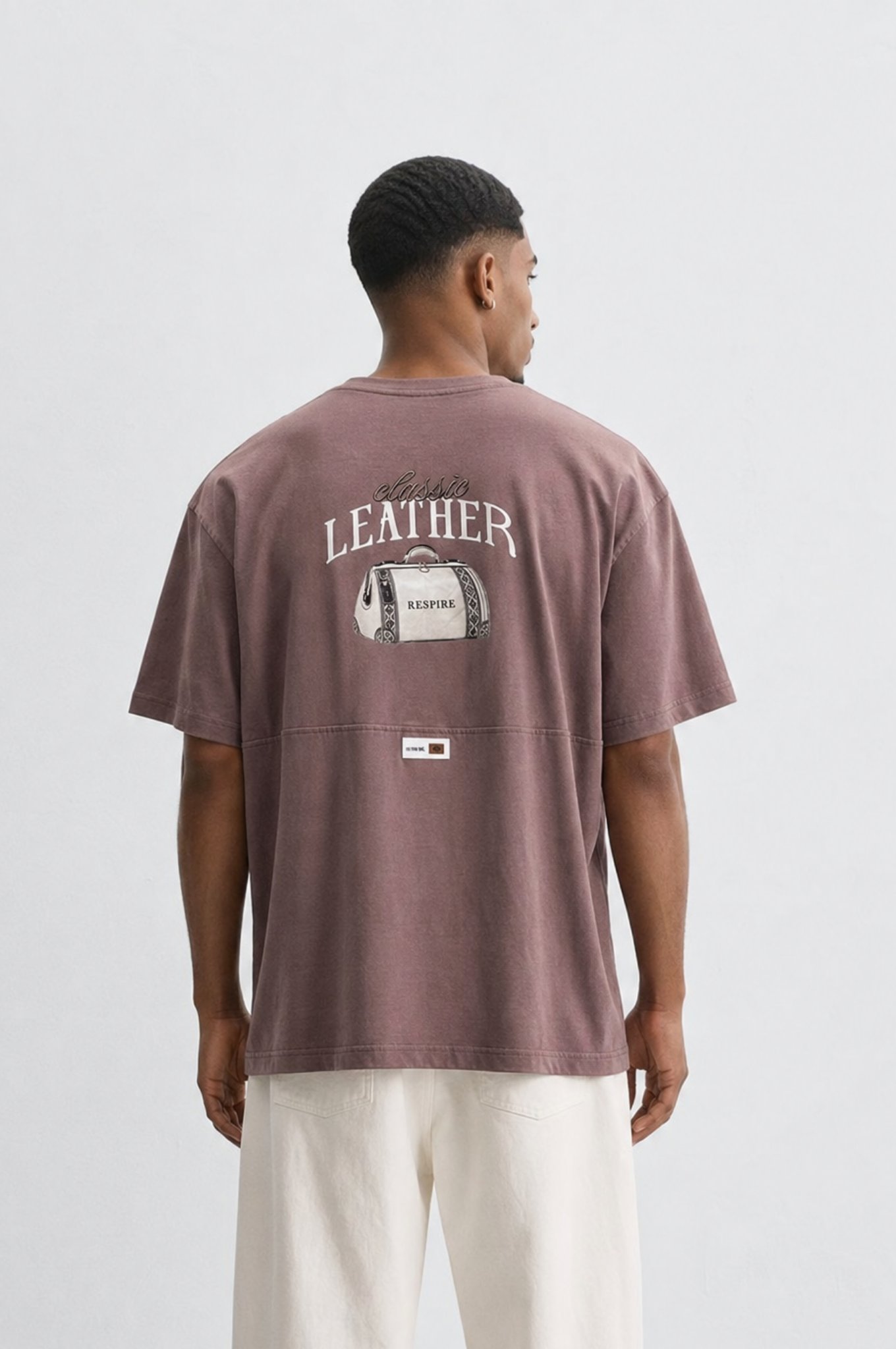 Erkek Leather Baskılı Oversize T-Shirt Kahve