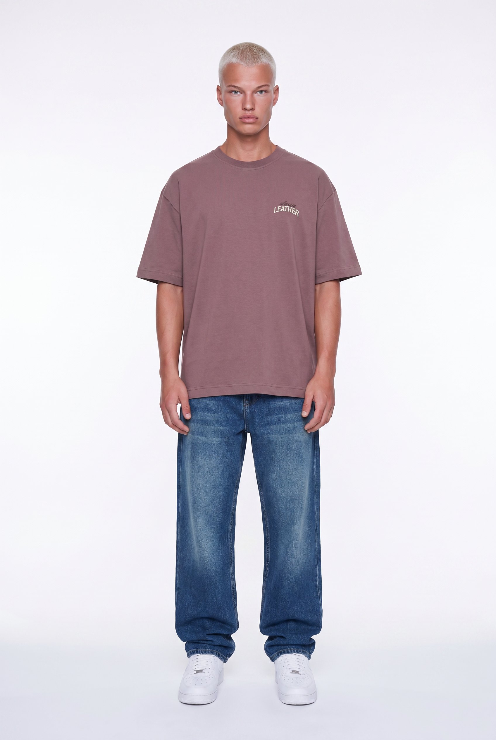 Erkek Leather Baskılı Oversize T-Shirt Kahve
