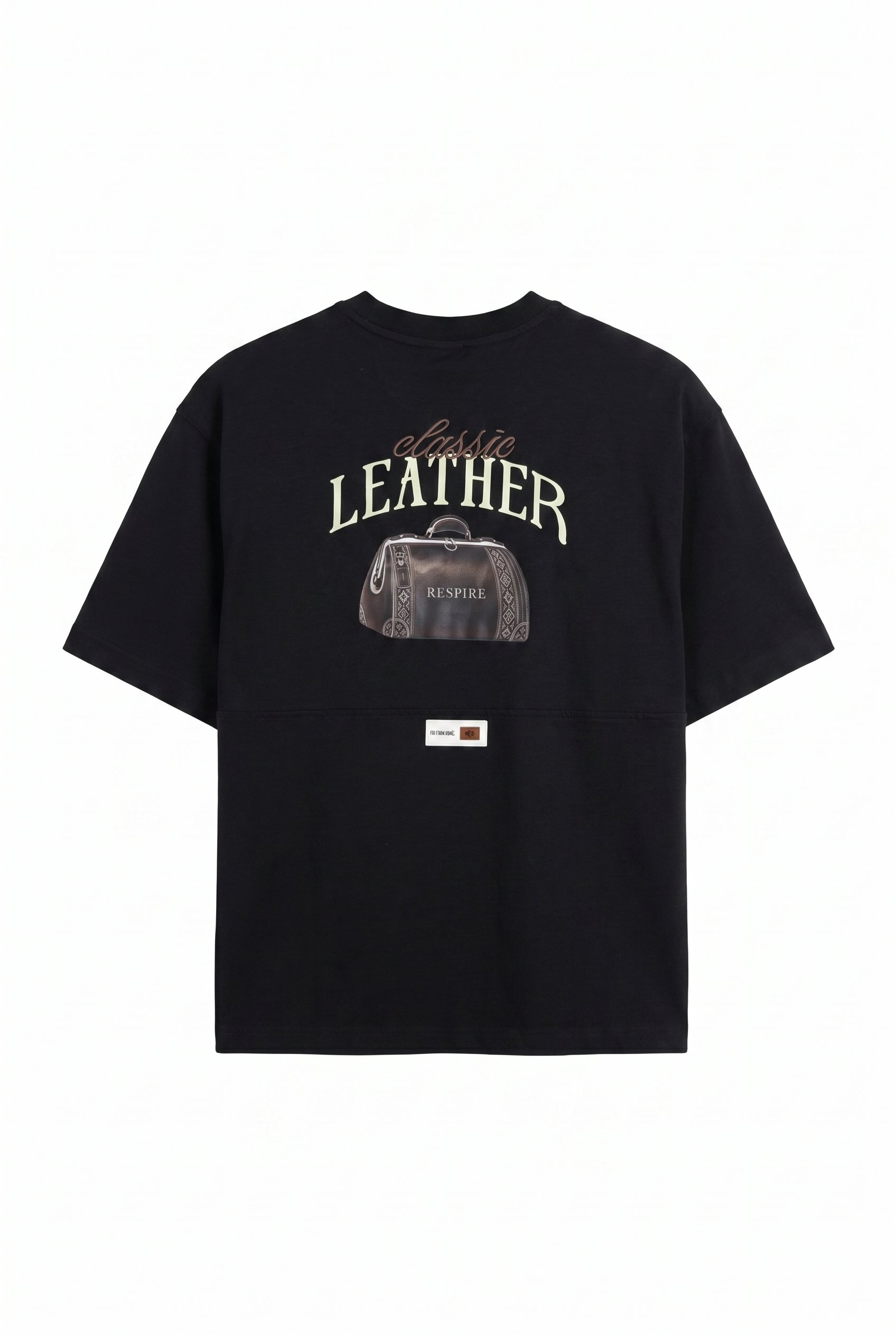 Erkek Leather Baskılı Oversize T-Shirt Siyah