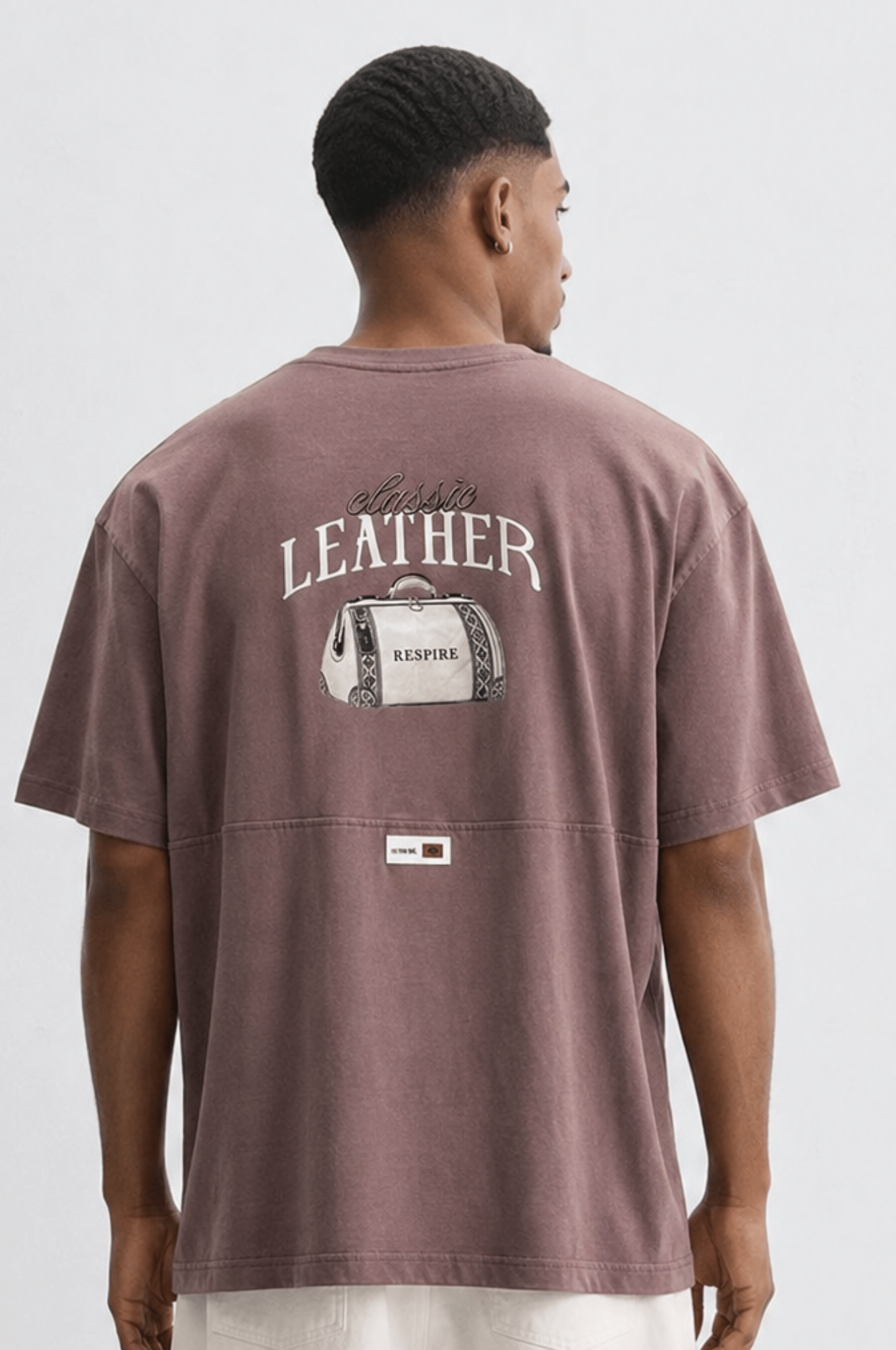 Erkek Leather Baskılı Oversize T-Shirt Kahve