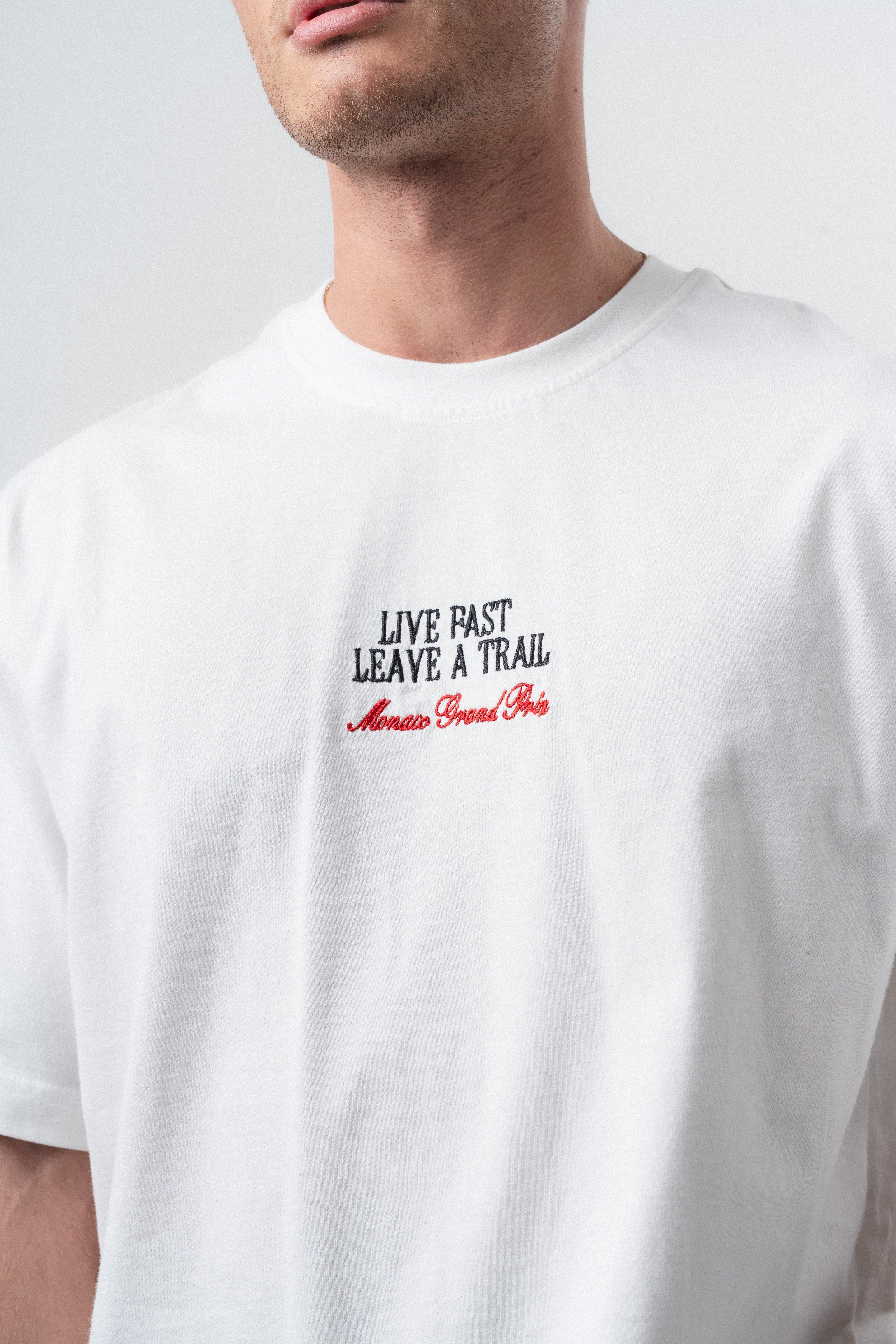 Erkek Live Fast Baskılı Oversize T-Shirt Ekru