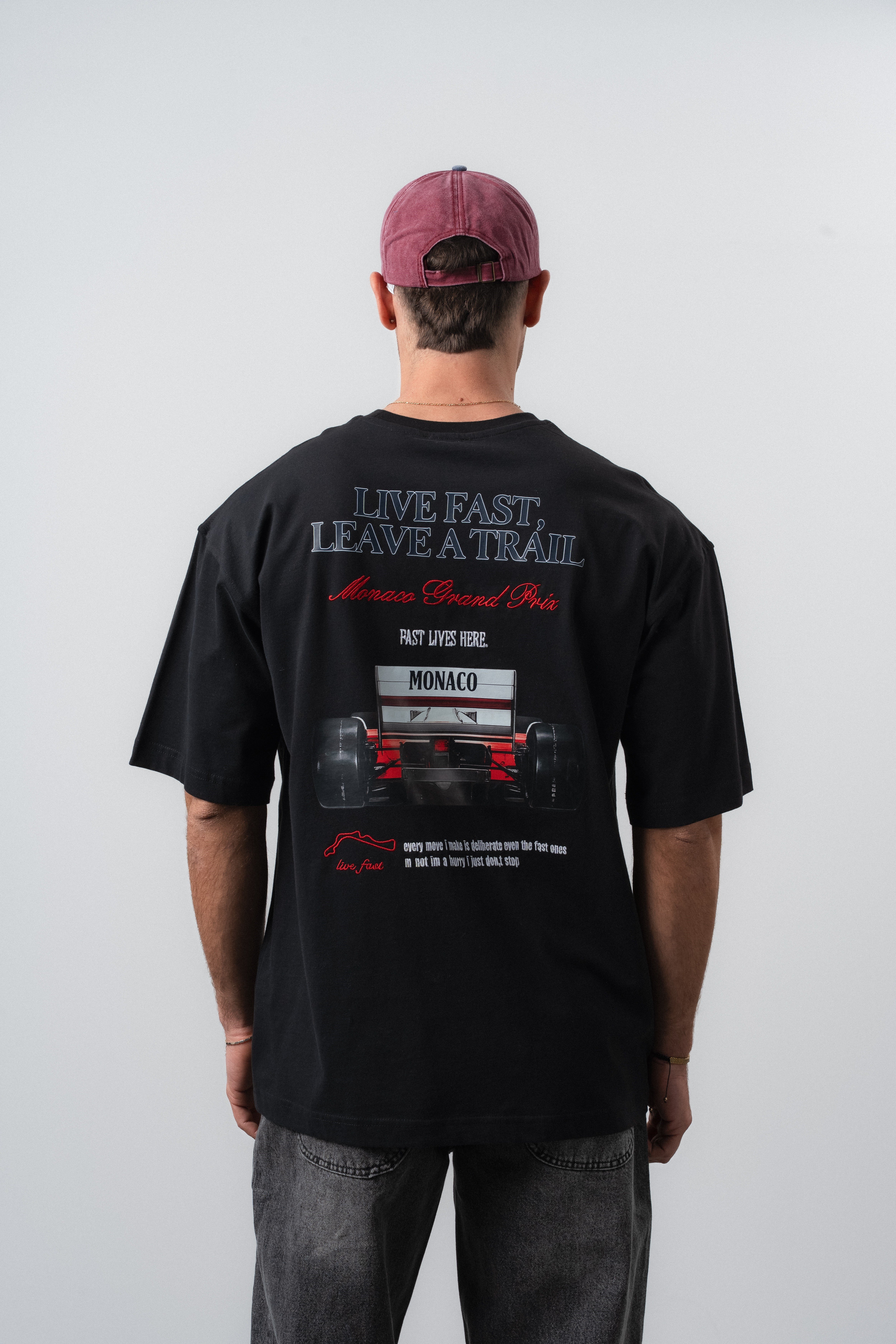 Erkek Live Fast Baskılı Oversize T-Shirt Siyah