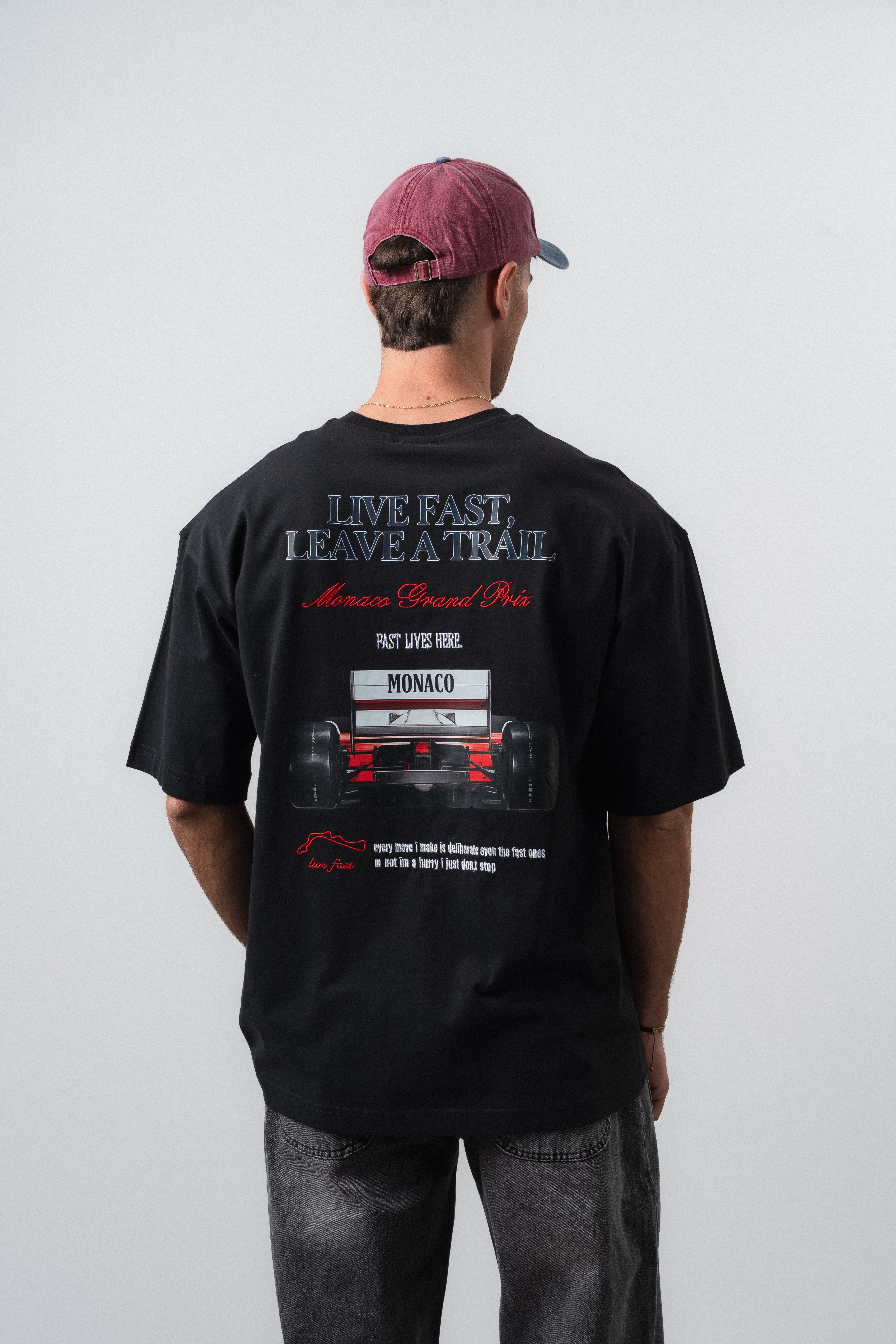 Erkek Live Fast Baskılı Oversize T-Shirt Siyah