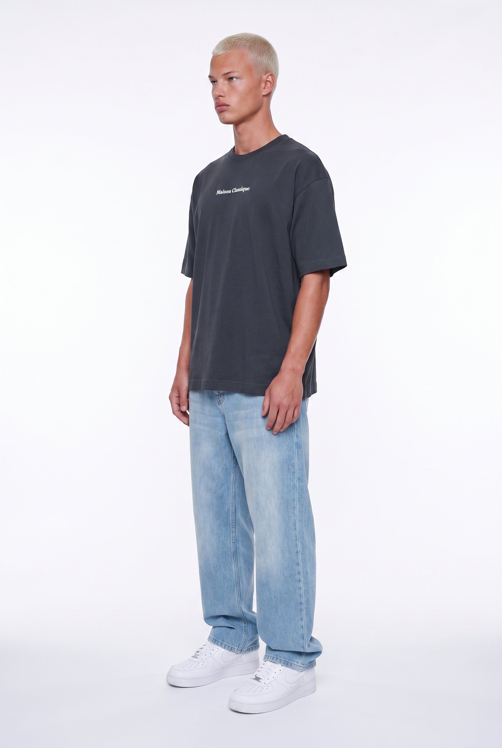 Erkek Maison Baskılı Oversize T-Shirt Füme