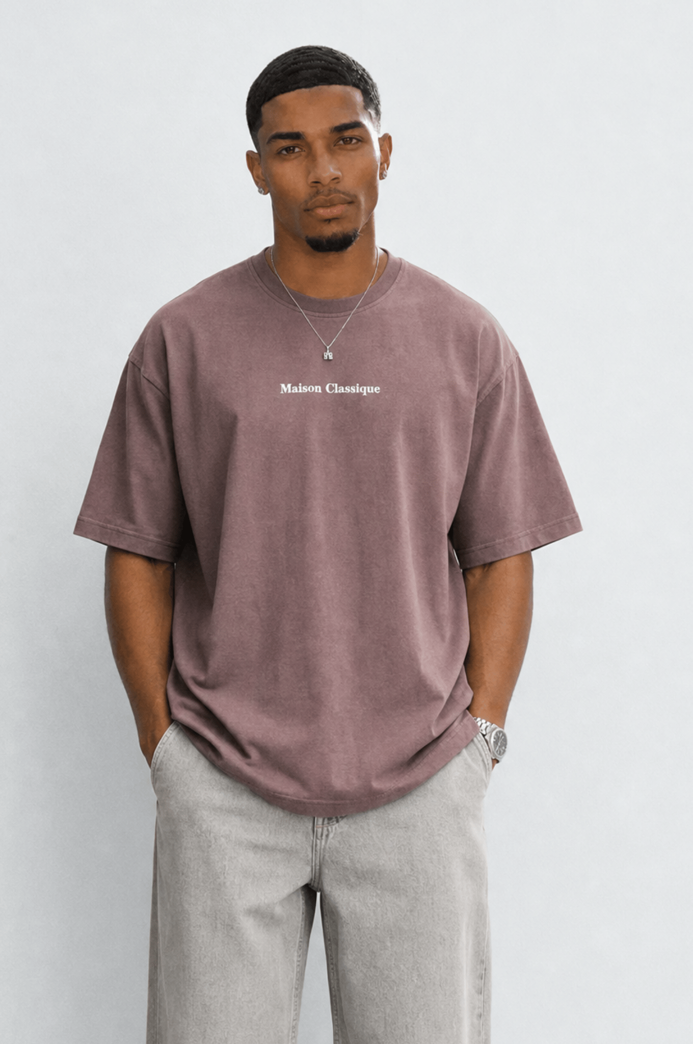 Erkek Maison Baskılı Oversize T-Shirt Kahve