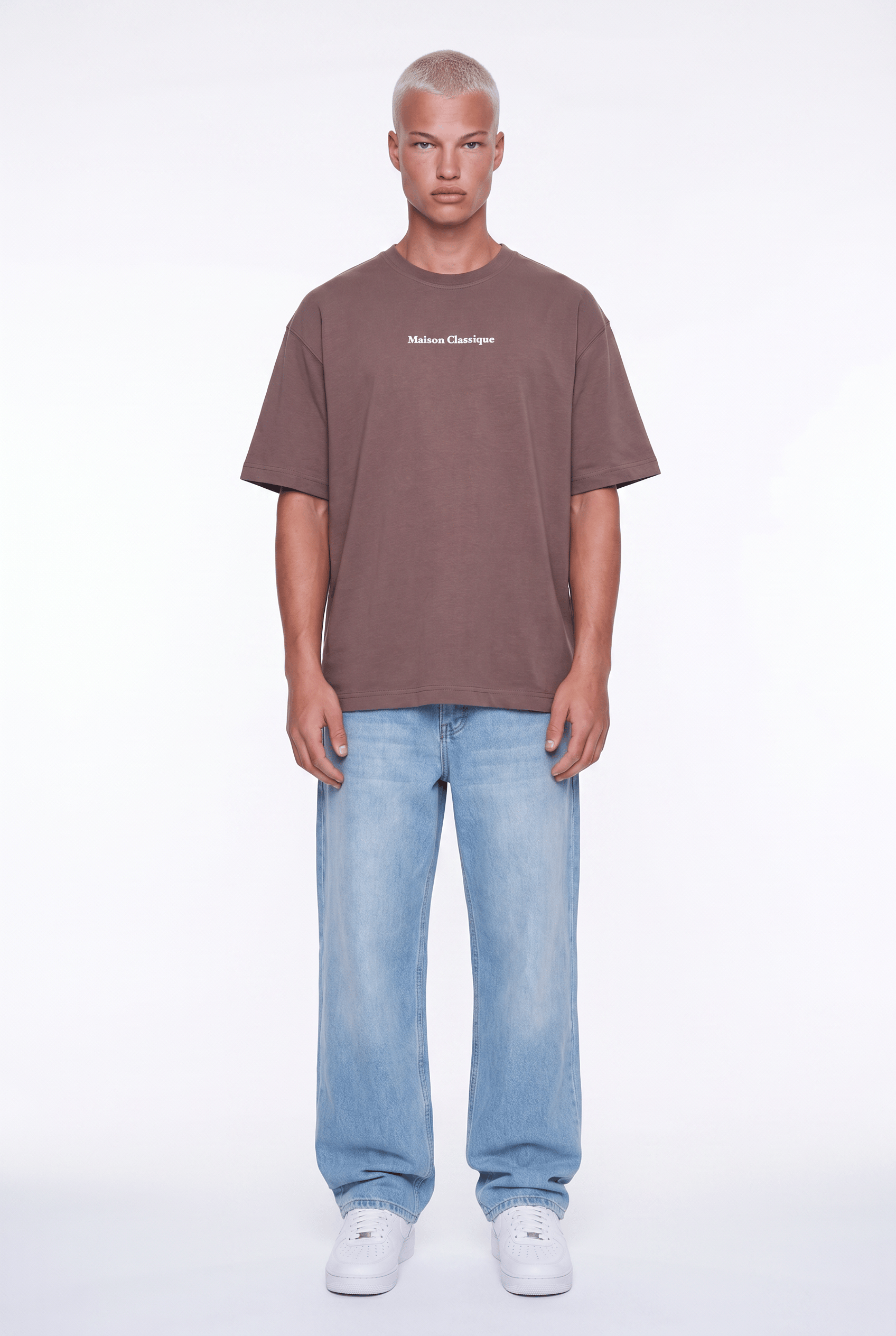 Erkek Maison Baskılı Oversize T-Shirt Kahve