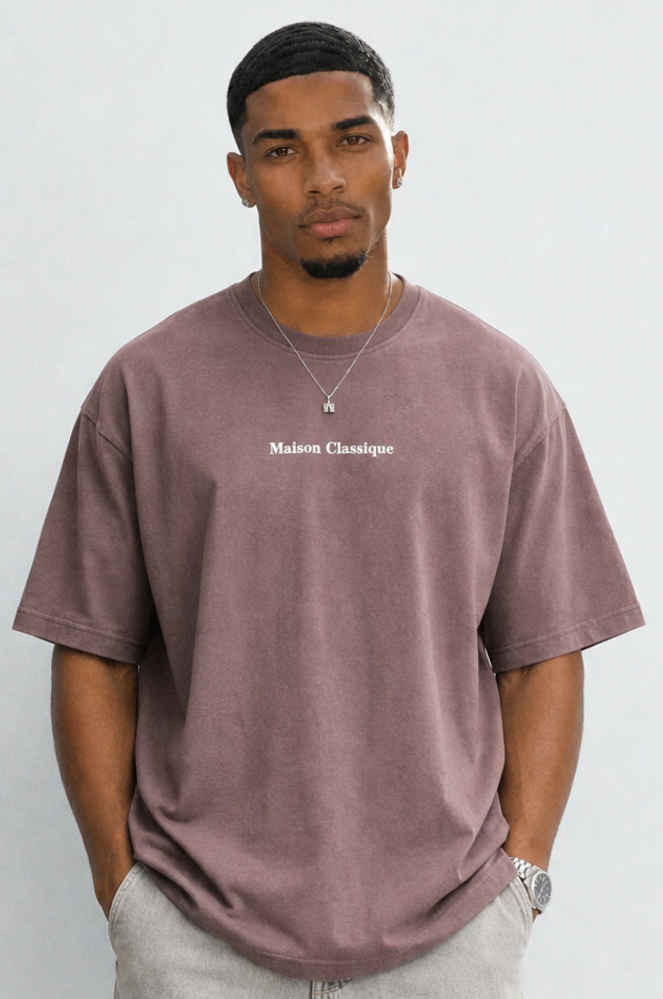 Erkek Maison Baskılı Oversize T-Shirt Kahve