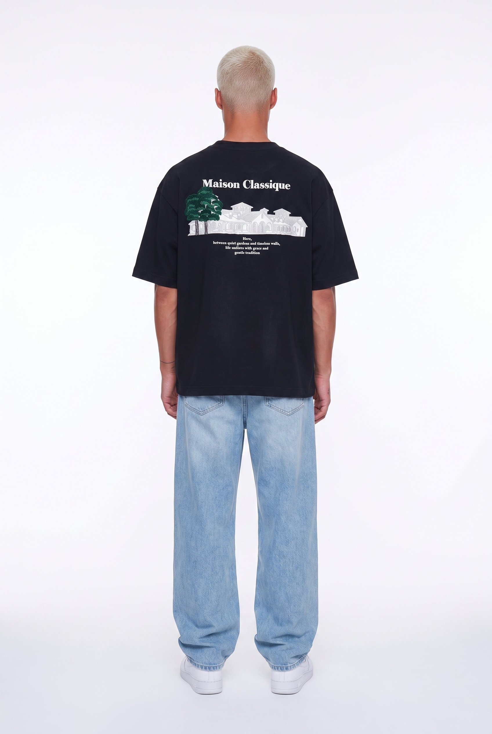 Erkek Maison Baskılı Oversize T-Shirt Siyah