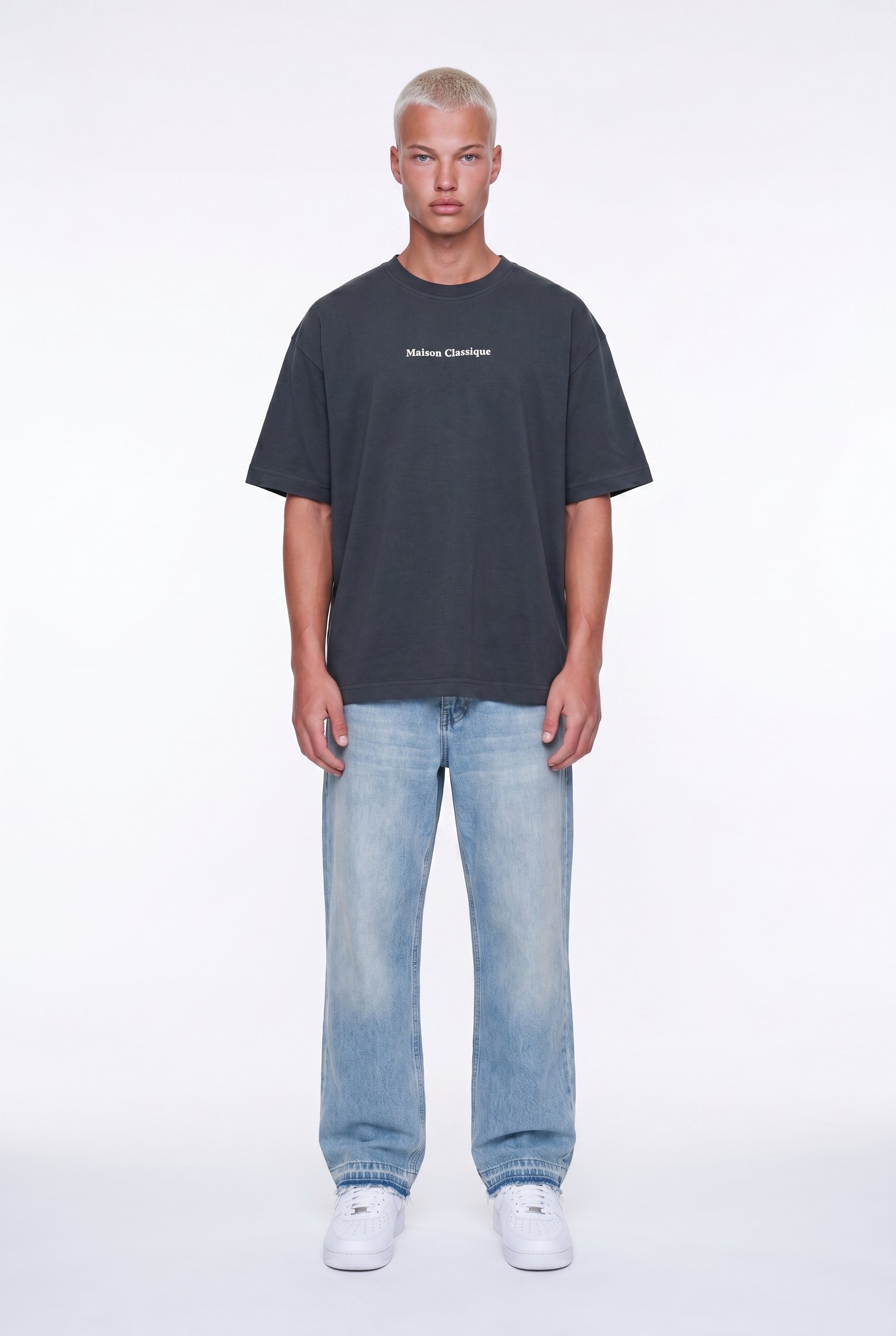 Erkek Maison Baskılı Oversize T-Shirt Füme