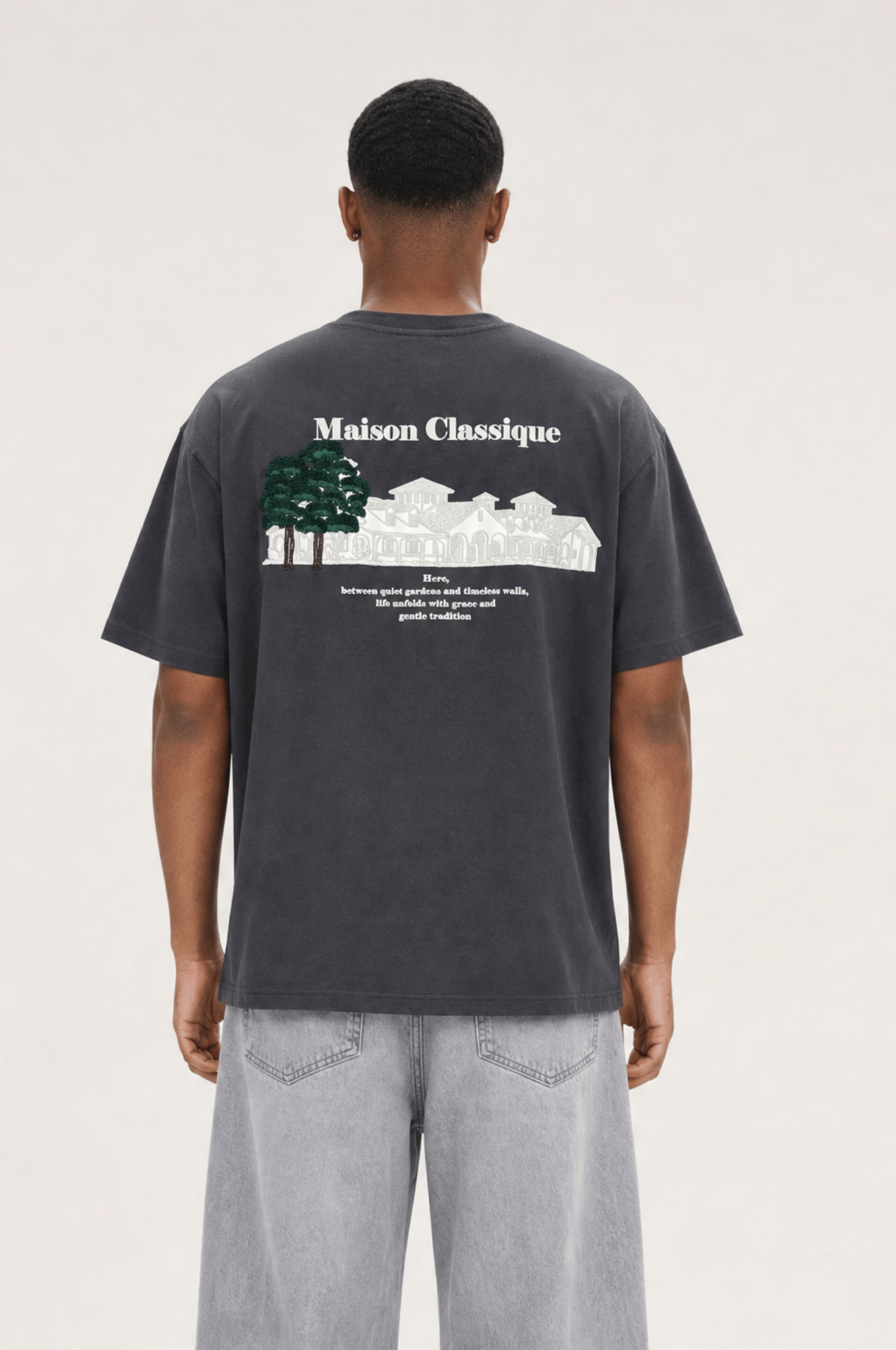 Erkek Maison Baskılı Oversize T-Shirt Füme