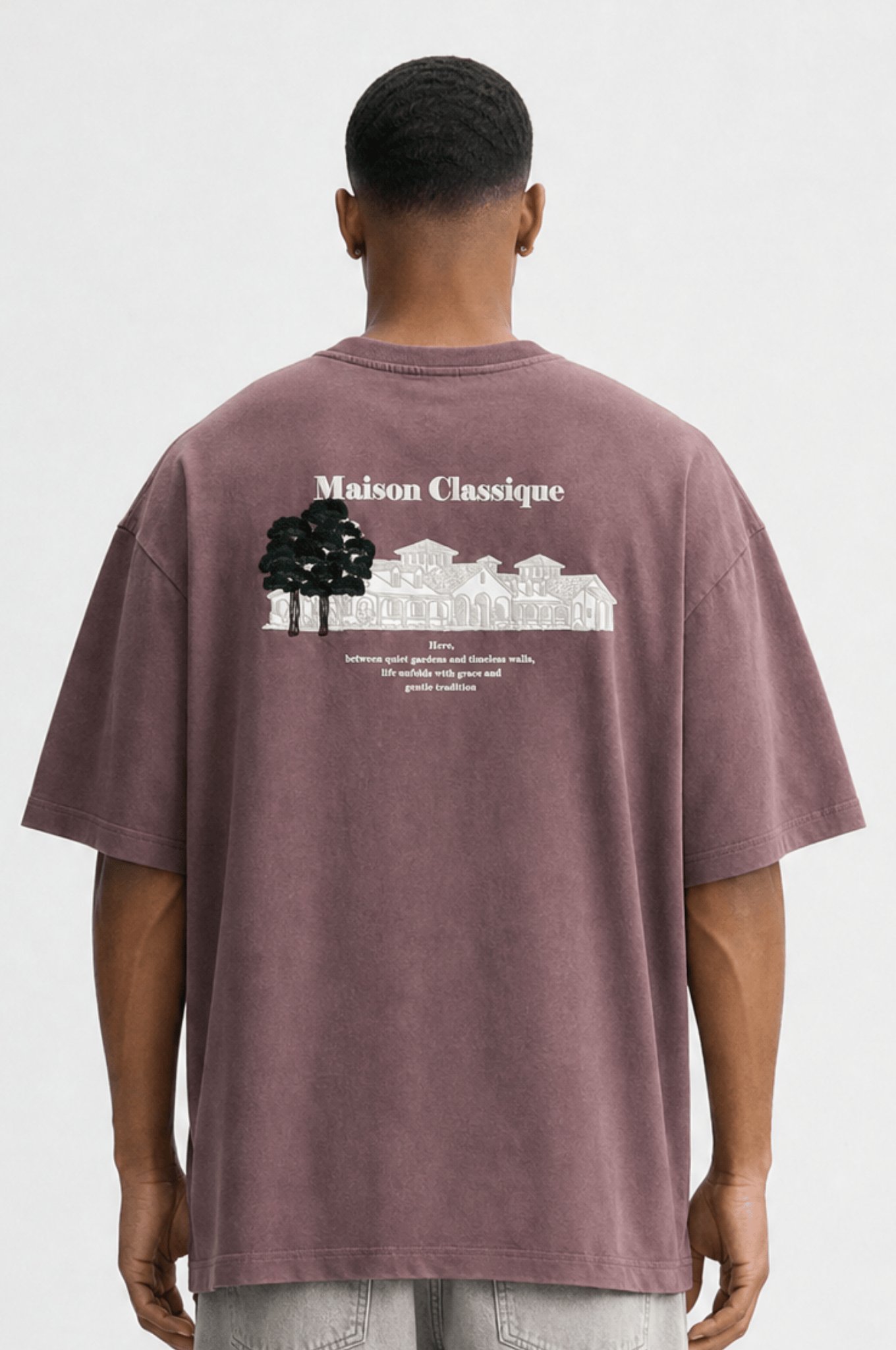 Erkek Maison Baskılı Oversize T-Shirt Kahve