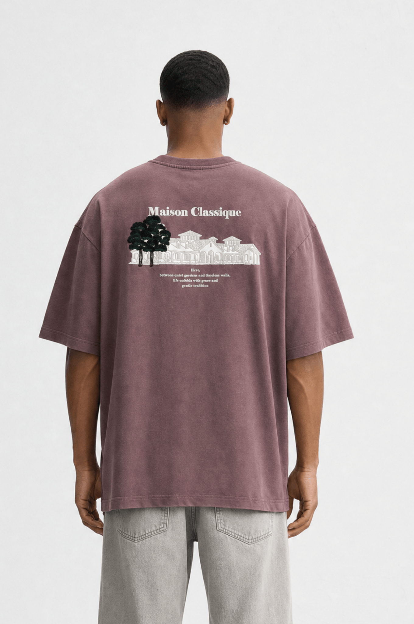 Erkek Maison Baskılı Oversize T-Shirt Kahve