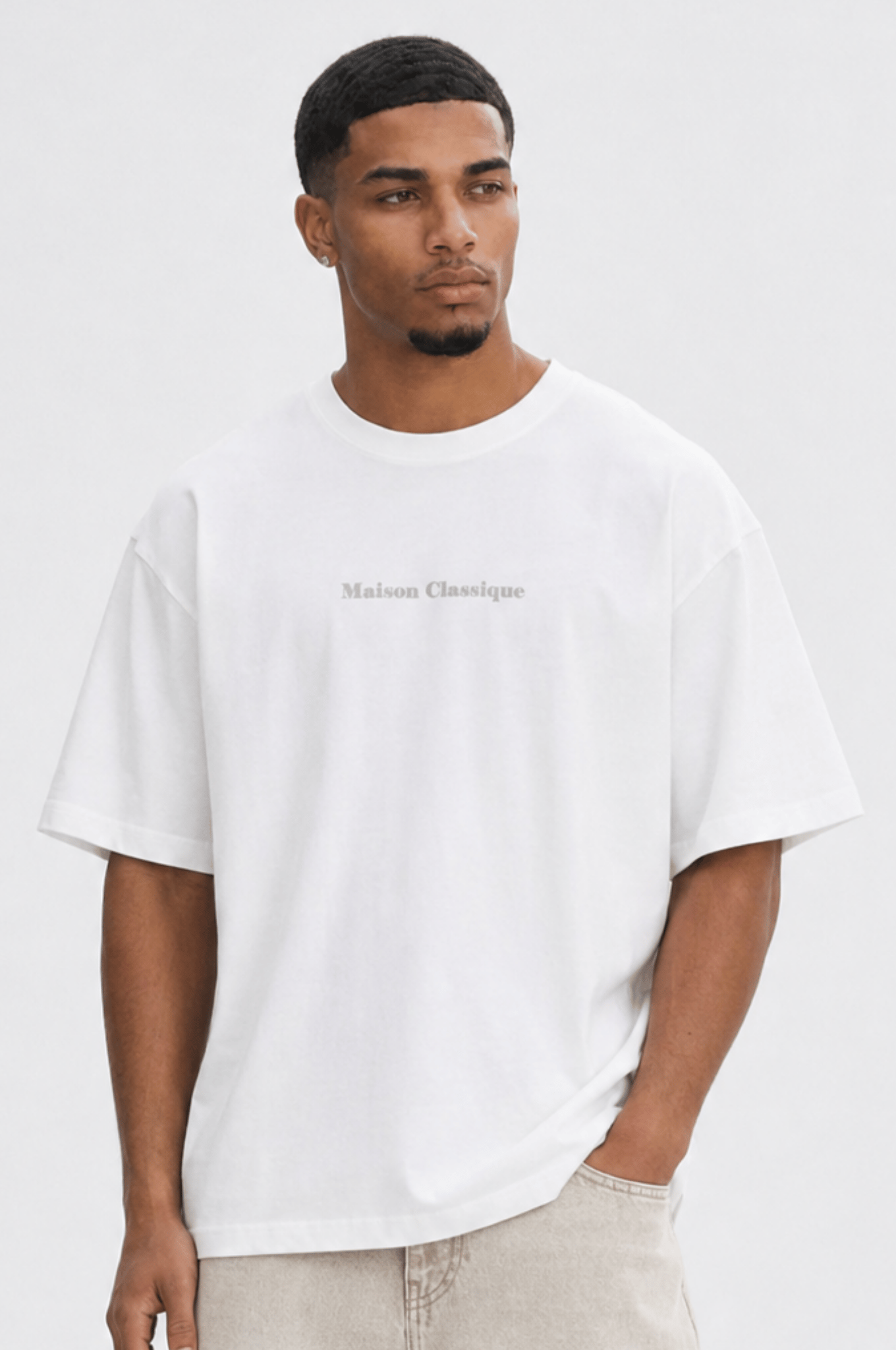 Erkek Maison Baskılı Oversize T-Shirt Ekru