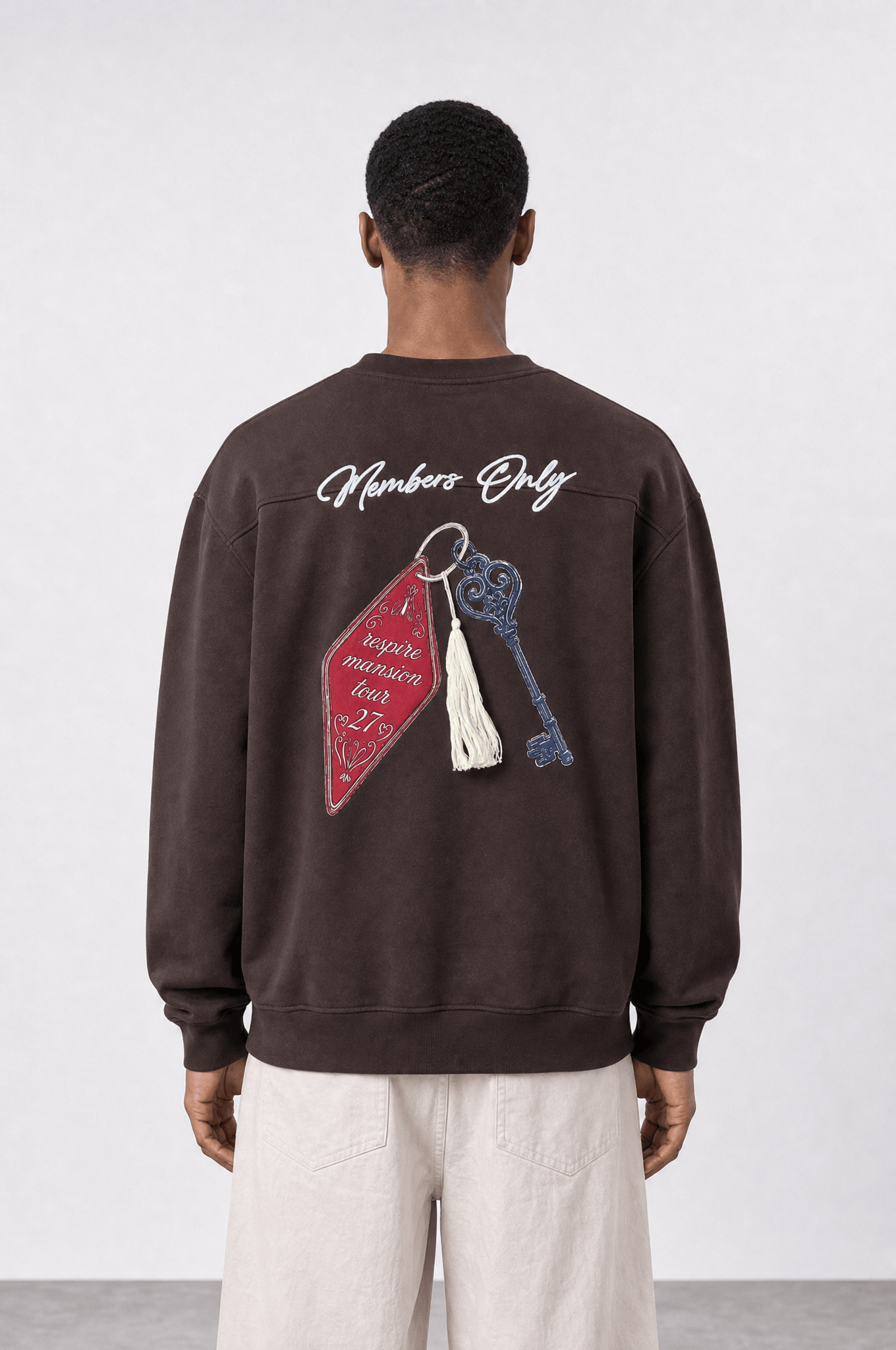 Erkek Members Only Baskılı Oversize Sweatshirt Kahve