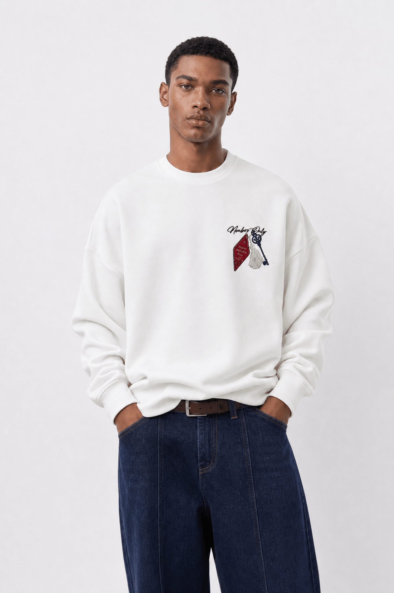 Erkek Members Only Baskılı Oversize Sweatshirt Ekru