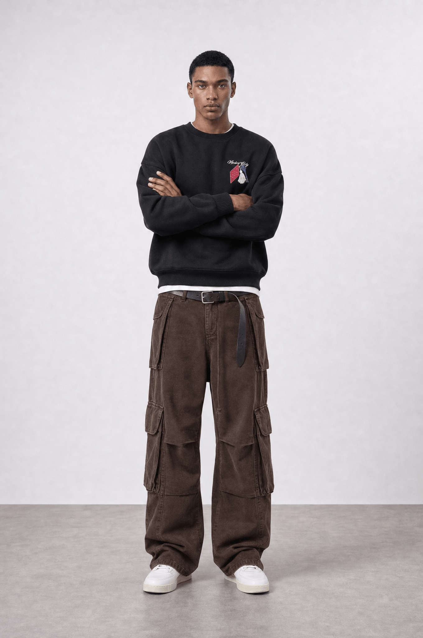 Erkek Members Only Baskılı Oversize Sweatshirt Siyah