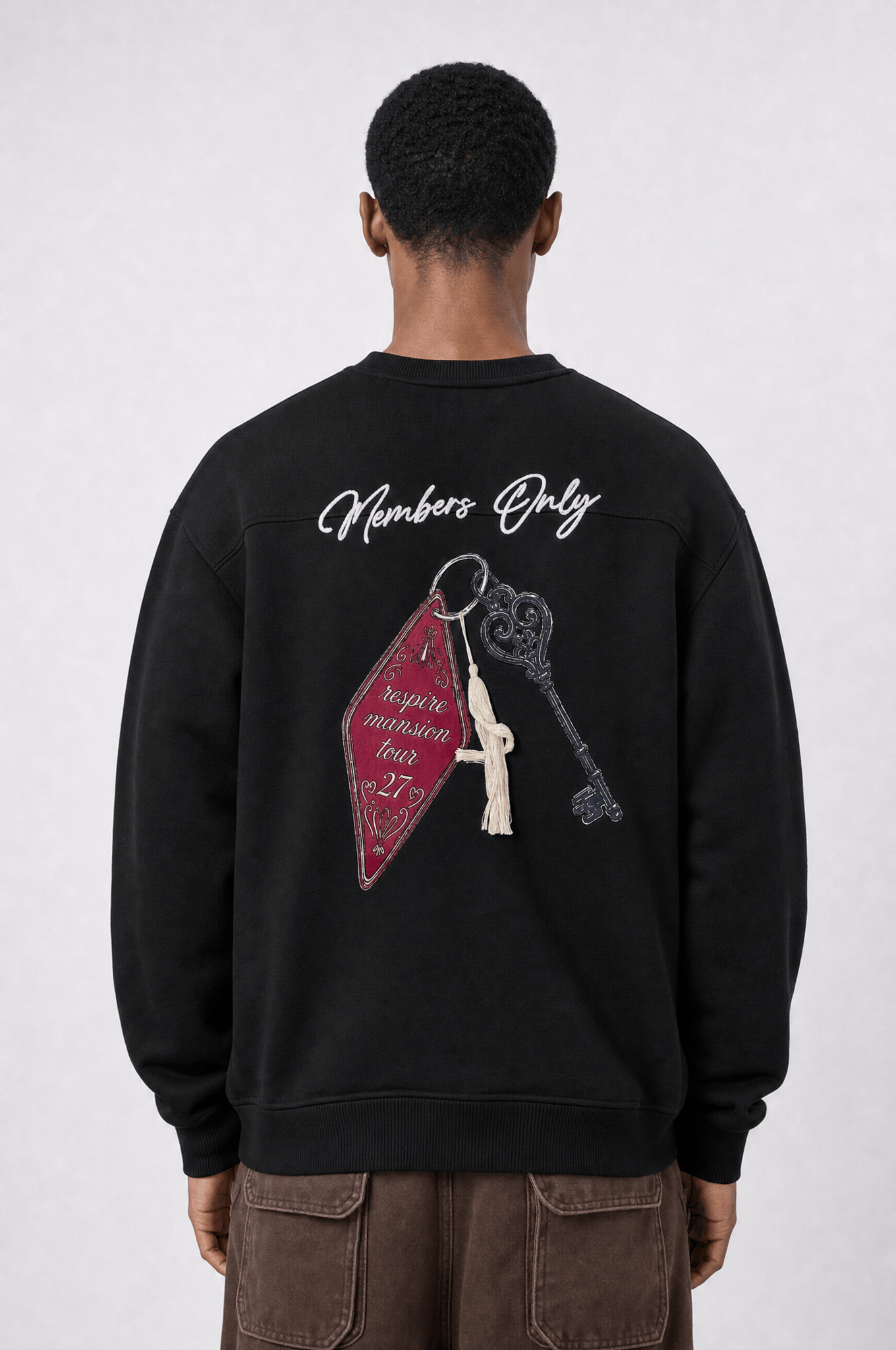 Erkek Members Only Baskılı Oversize Sweatshirt Siyah