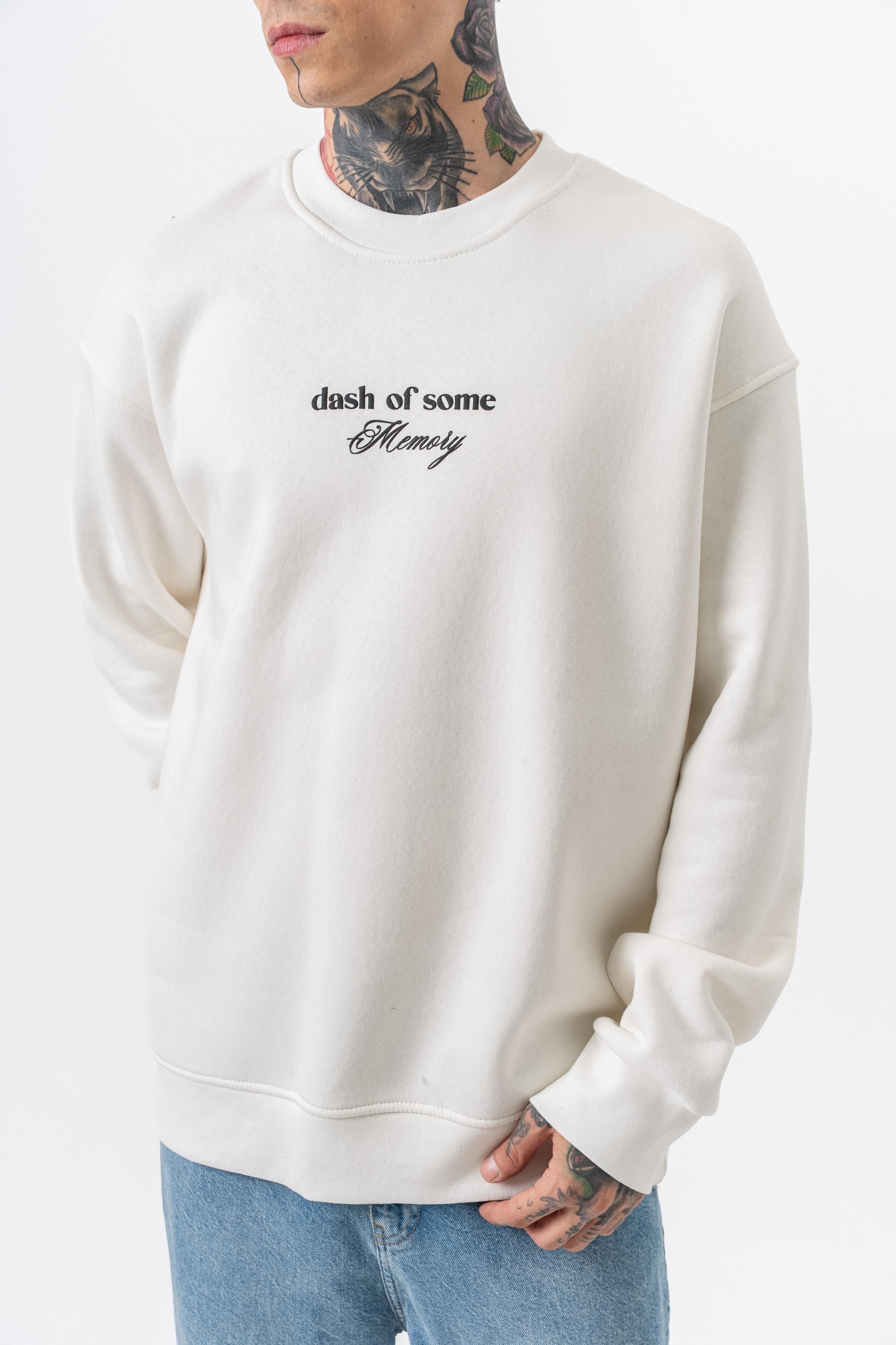 Erkek Memory Baskılı Bisiklet Yaka Oversize Sweatshirt Ekru