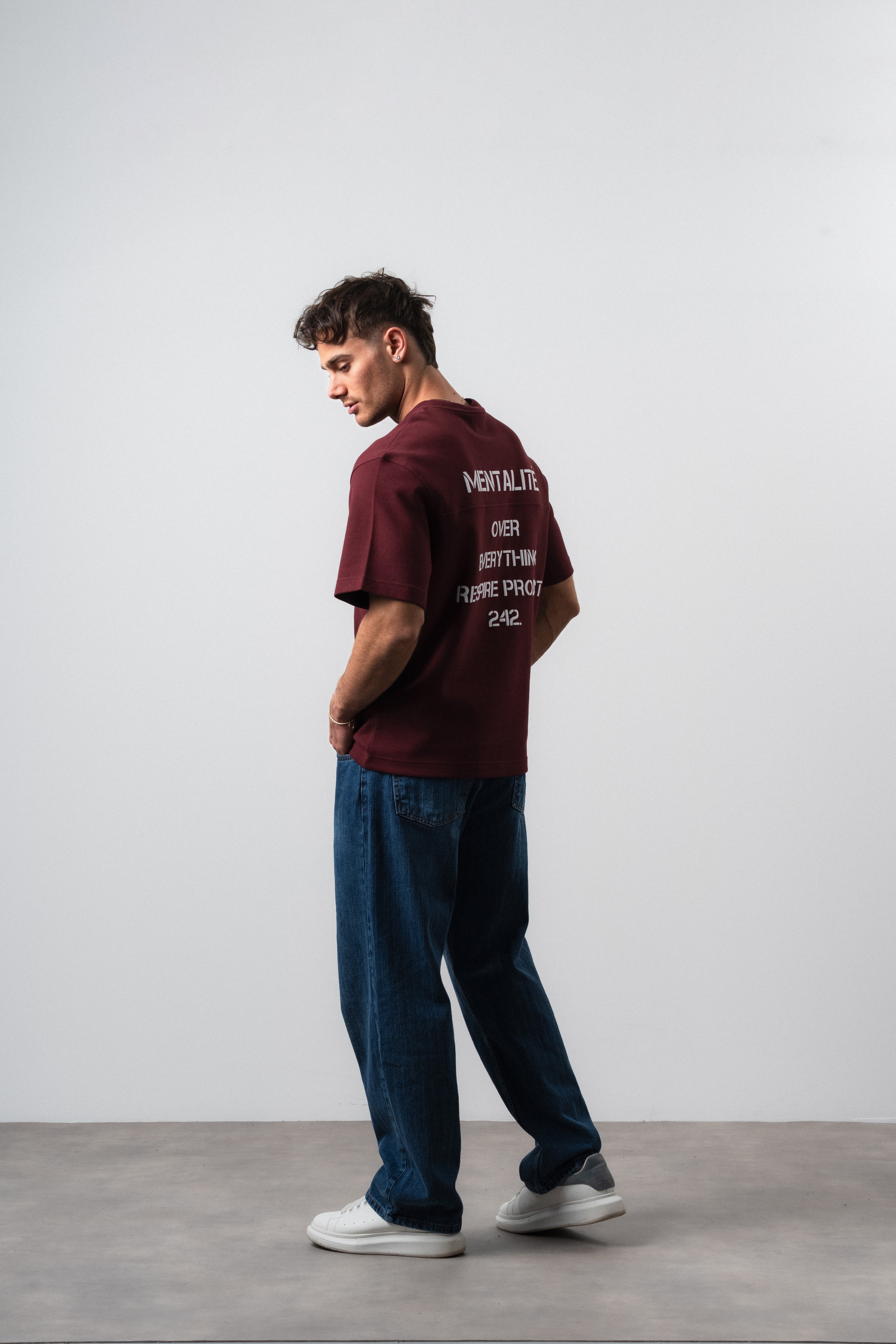 Erkek Mentalite Baskılı Regular Fit T-Shirt Bordo